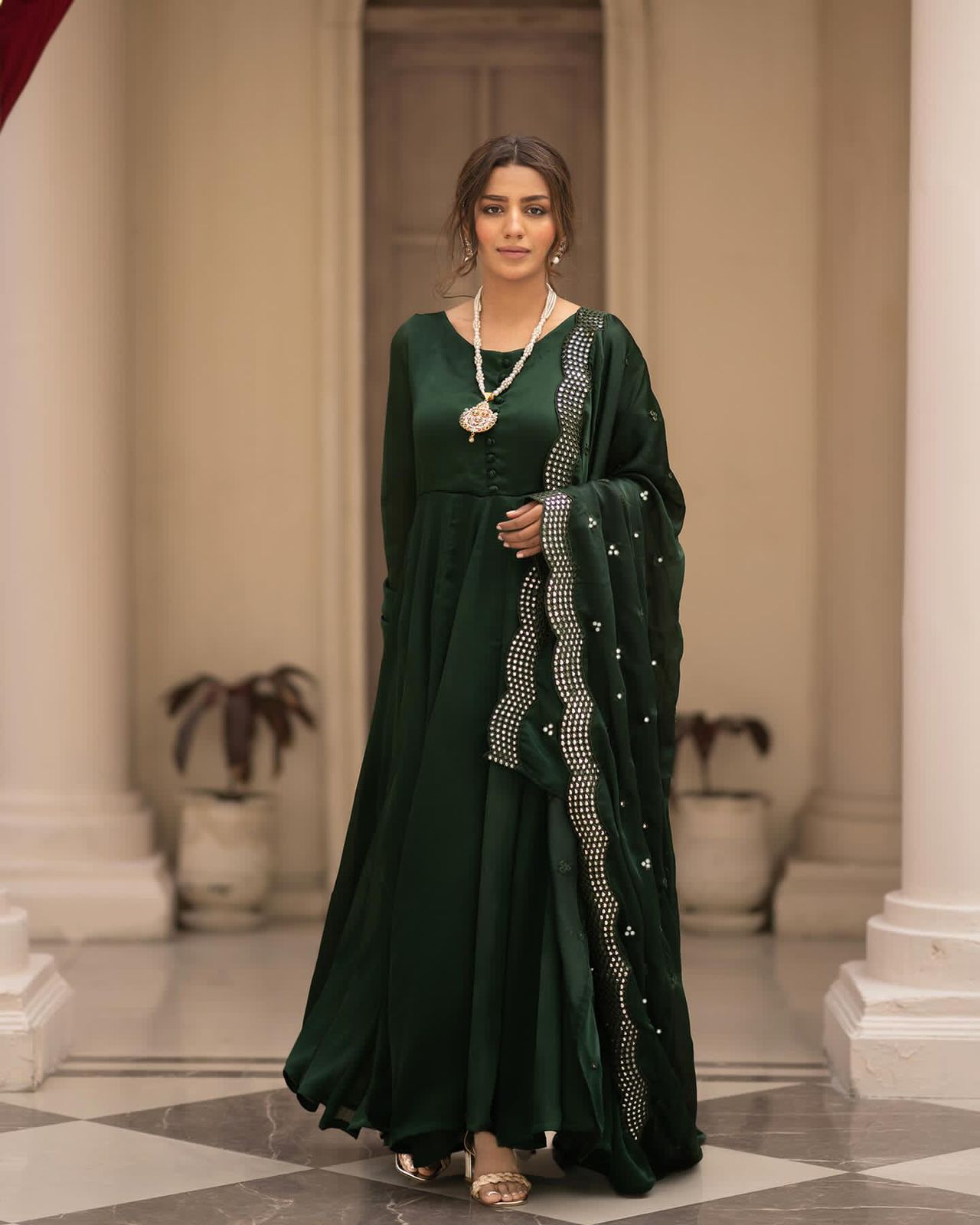 Festive Wear Green Color Gown WIth Heavy Dupatta