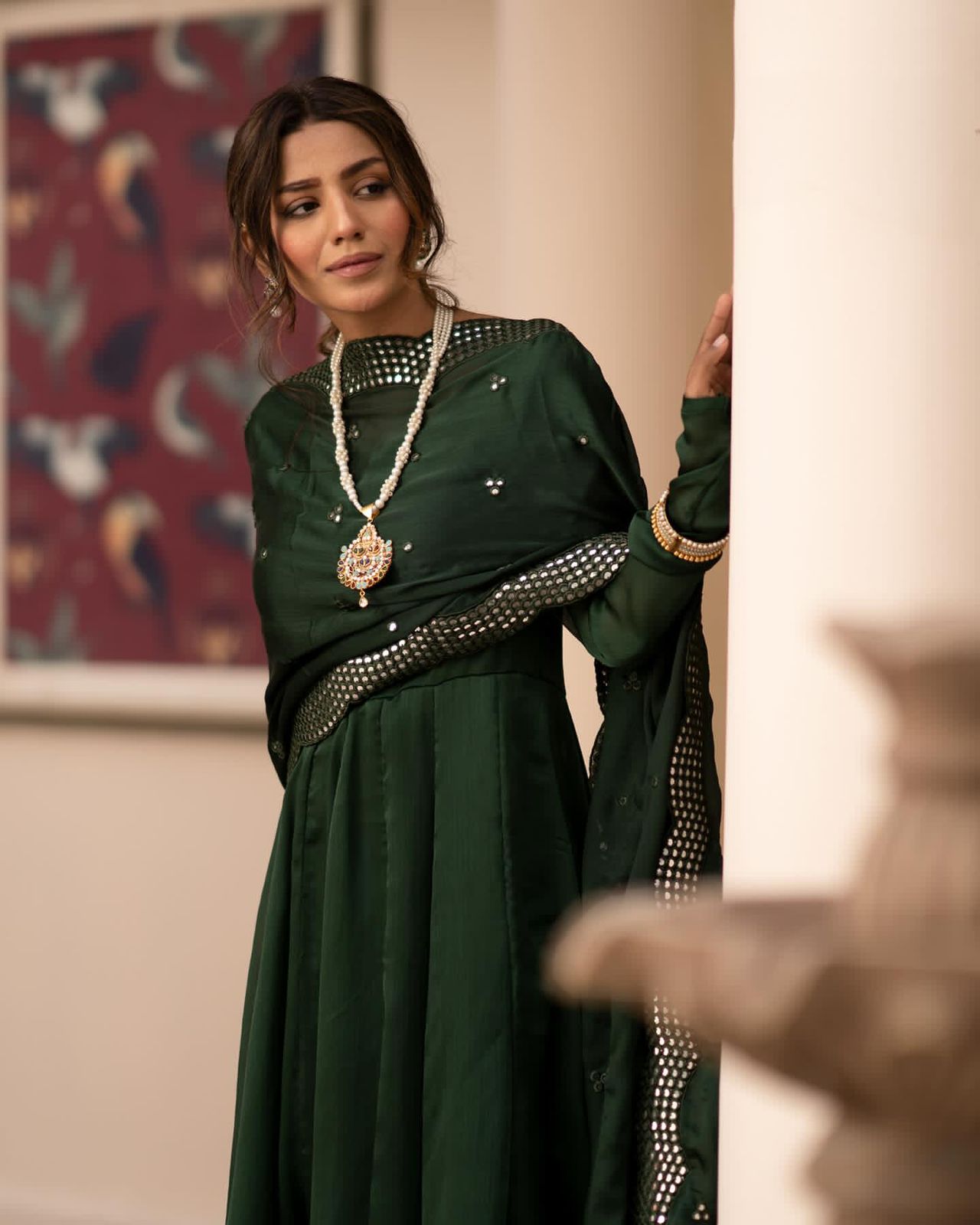 Festive Wear Green Color Gown WIth Heavy Dupatta