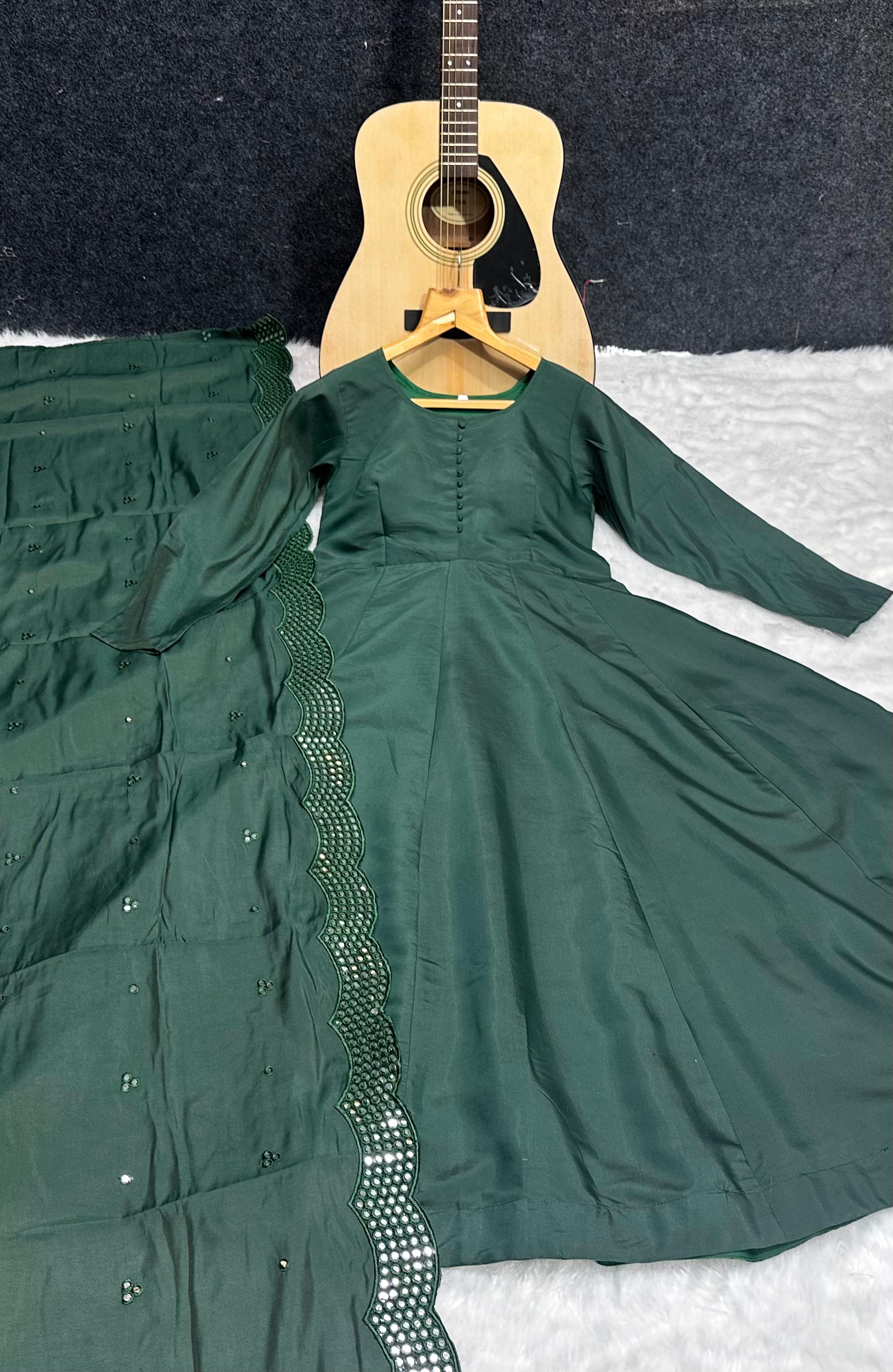 Festive Wear Green Color Gown WIth Heavy Dupatta