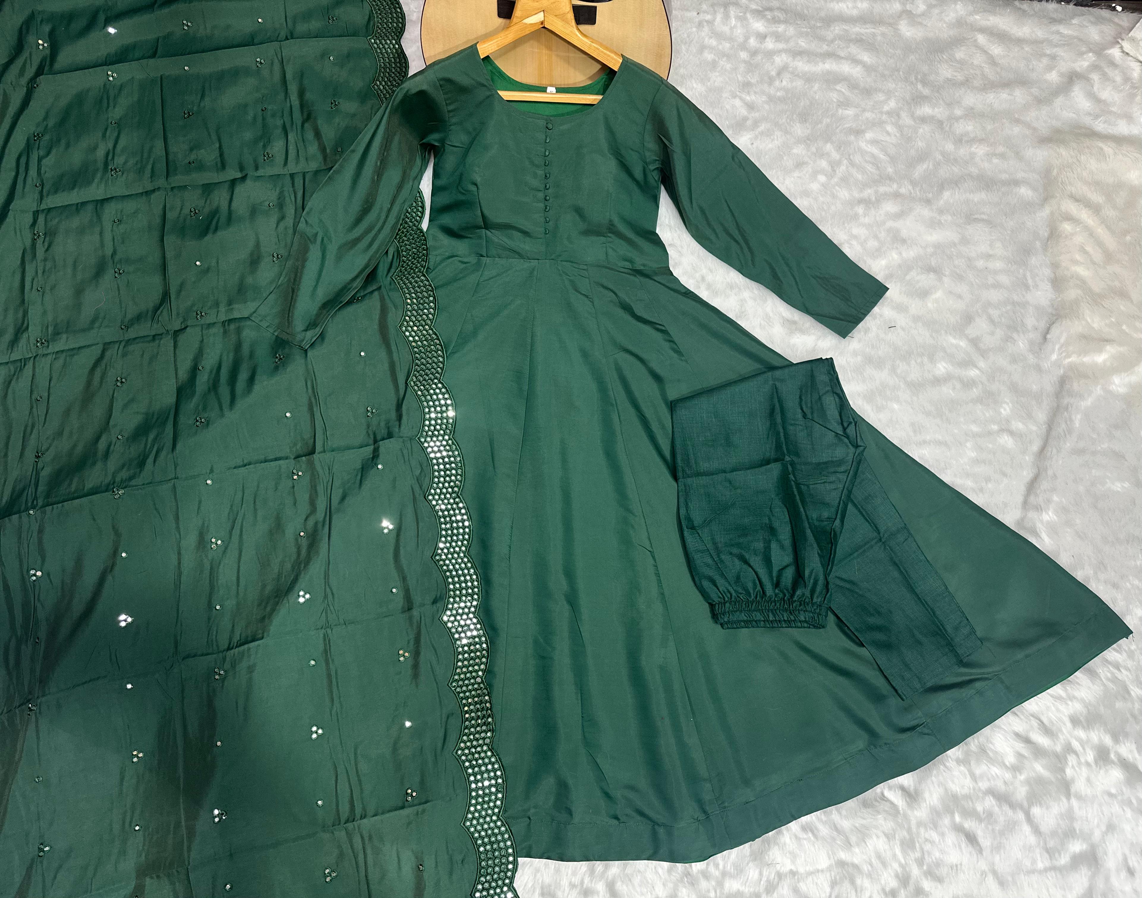 Festive Wear Green Color Gown WIth Heavy Dupatta