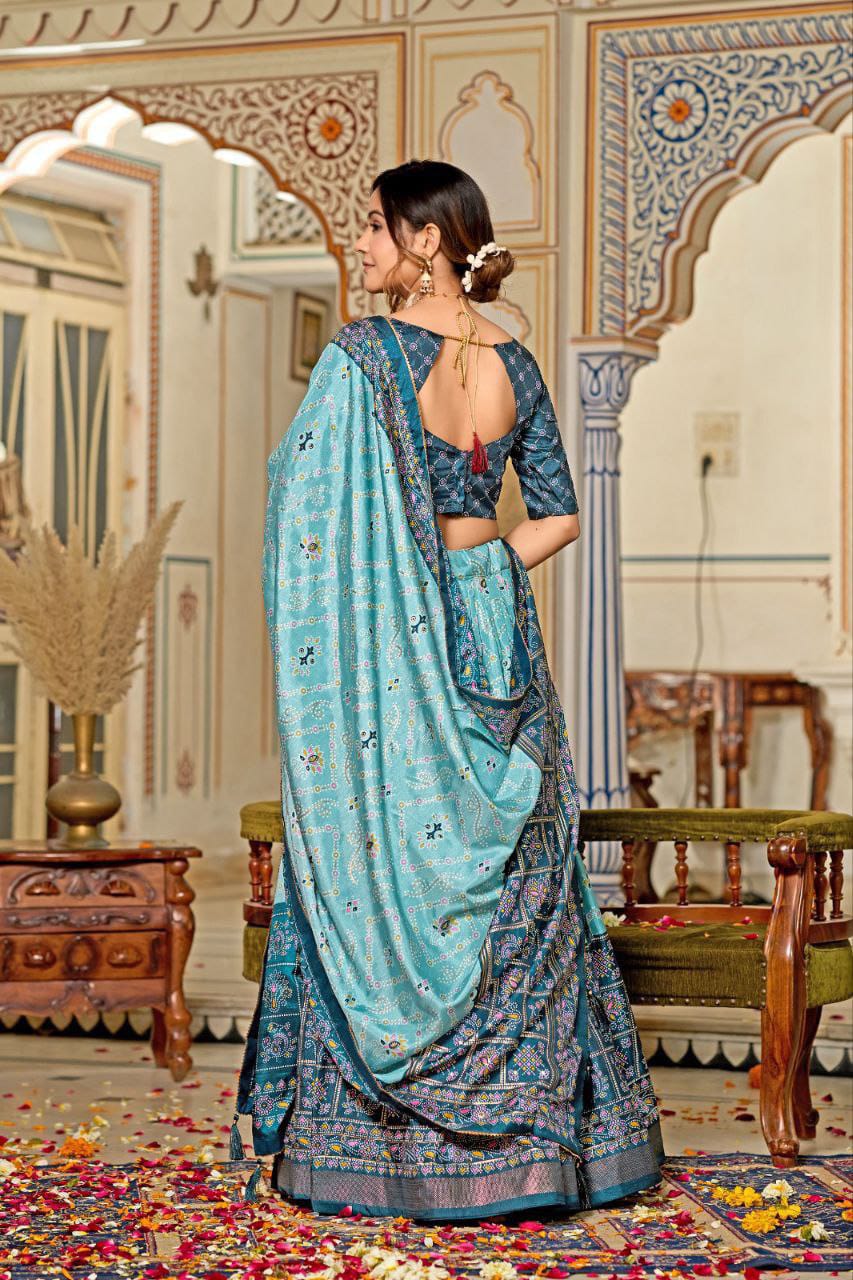 Mesmerizing Tussar Silk Sky Color Lehenga Choli