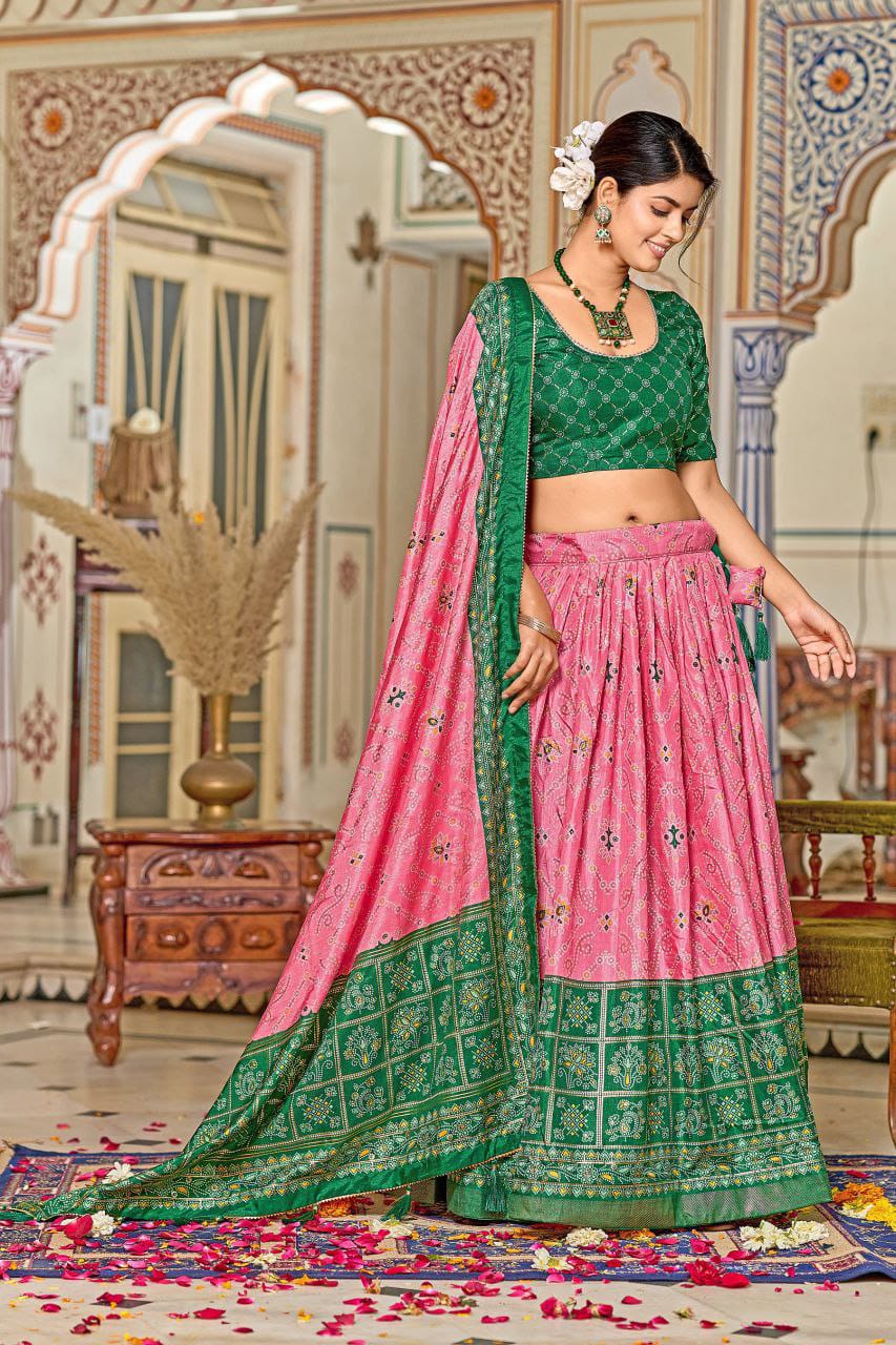 Mesmerizing Tussar Silk Pink Color Lehenga Choli