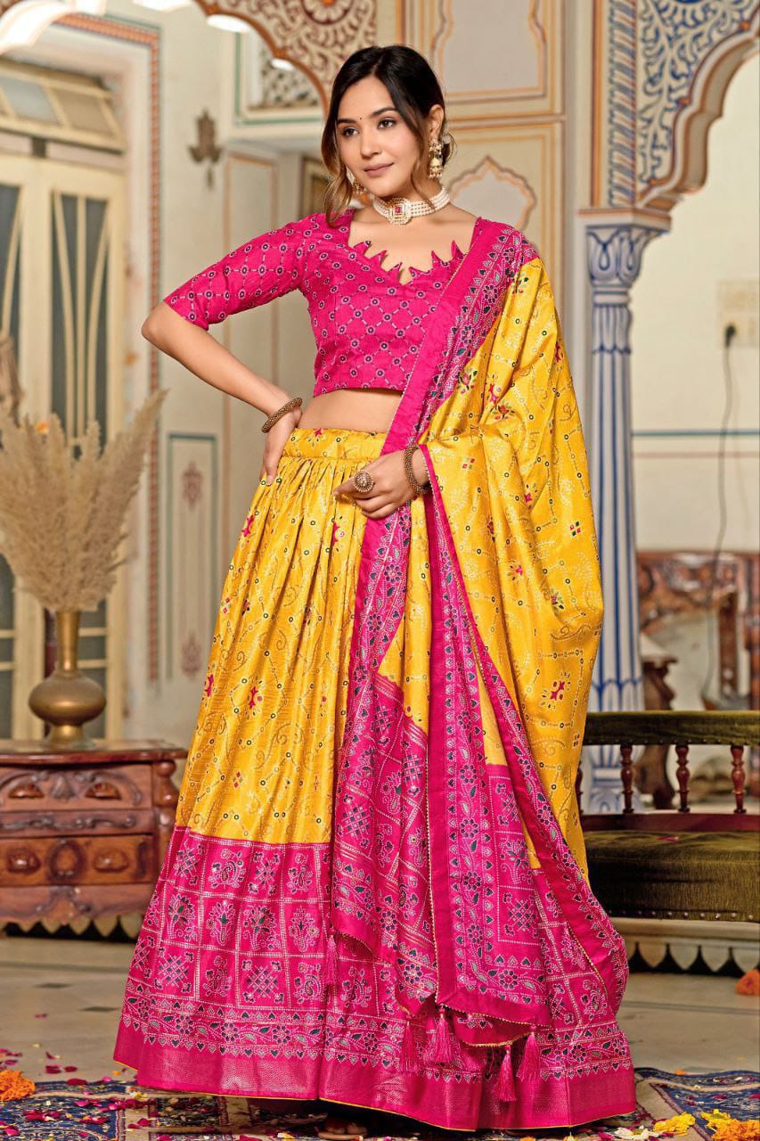 Mesmerizing Tussar Silk Yellow Color Lehenga Choli