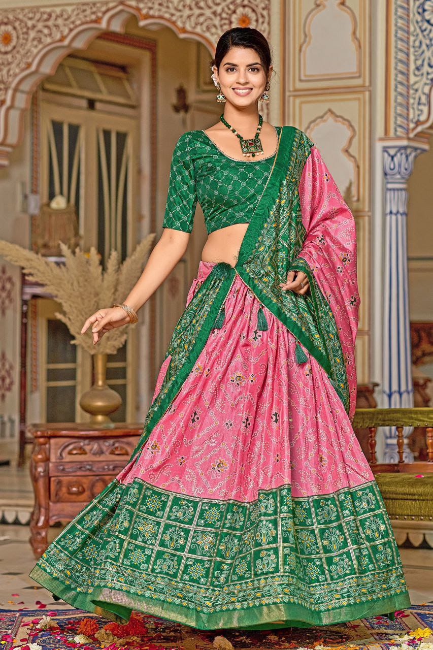 Mesmerizing Tussar Silk Pink Color Lehenga Choli