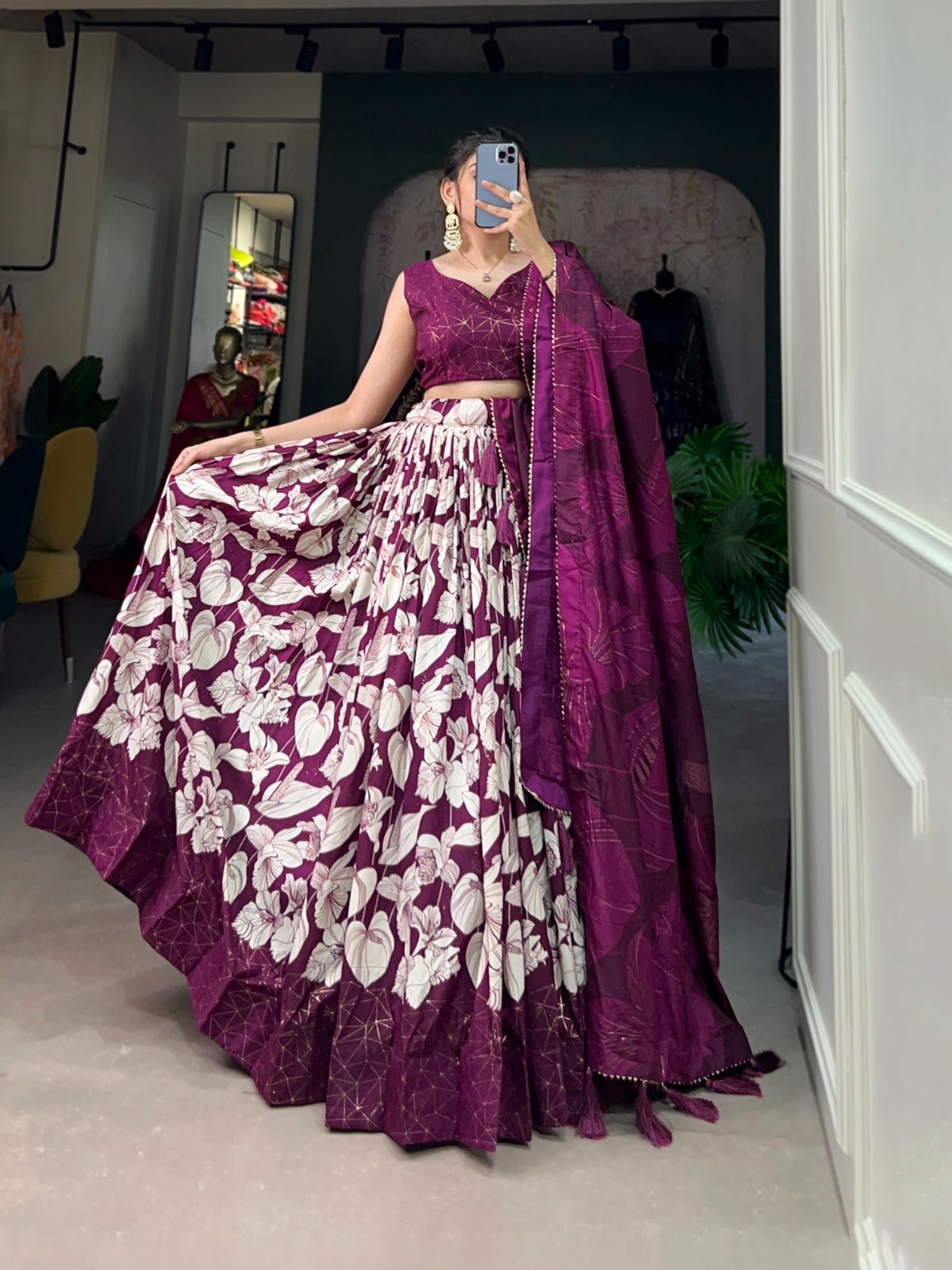 Flower Print Wine Color Function Wear Lehenga Choli