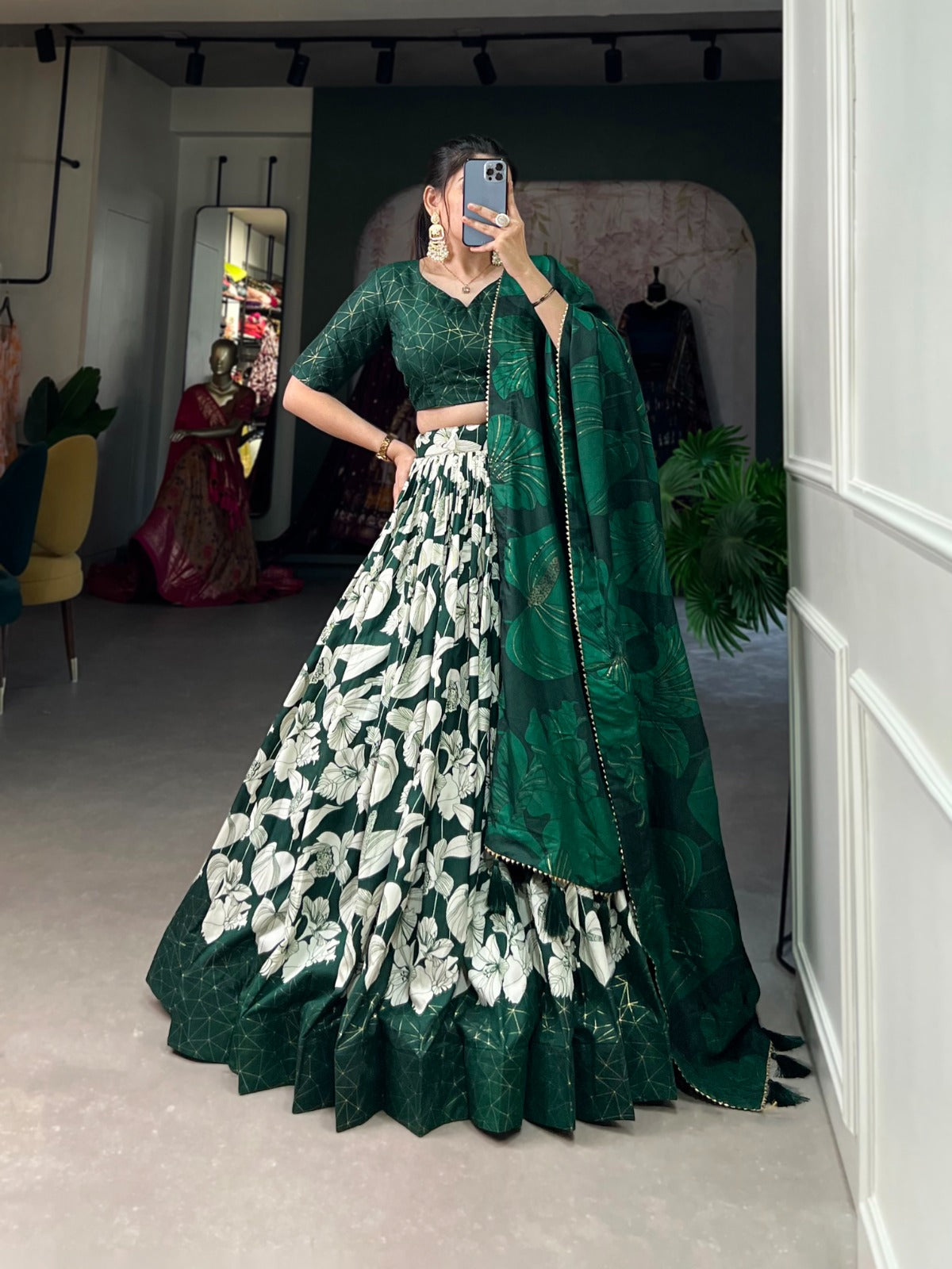 Flower Print Green Color Function Wear Lehenga Choli