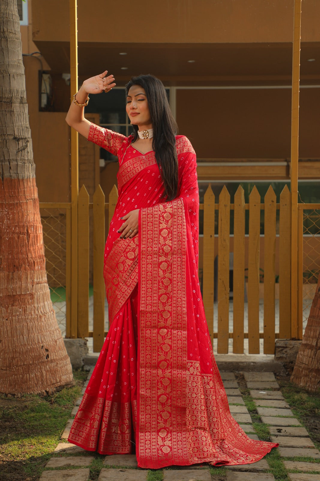 Red Color Beautiful Bandhani Print Kanjivaram Silk Saree