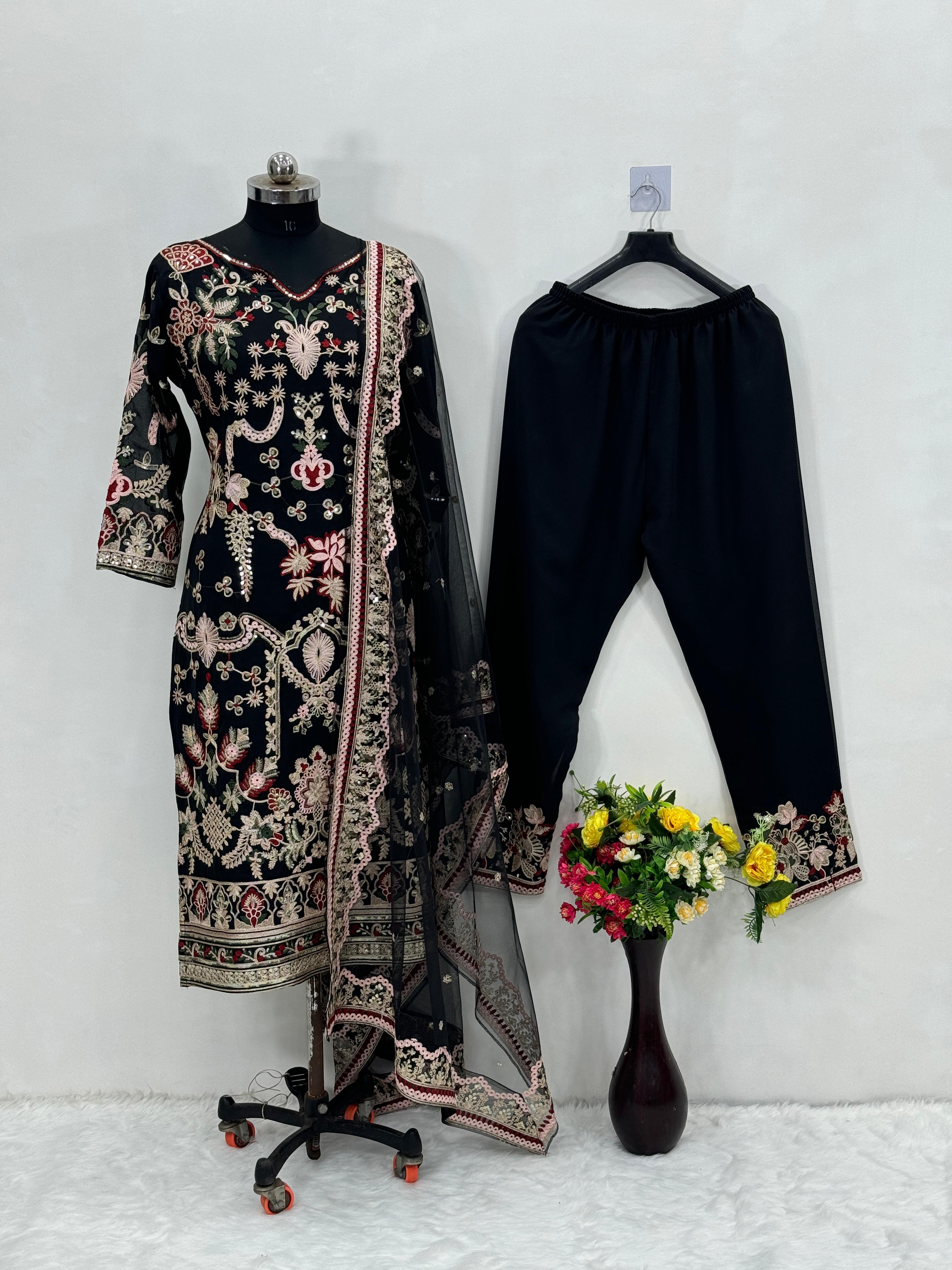 Black Color Heavy Chine Sequence Work Salwar Suit