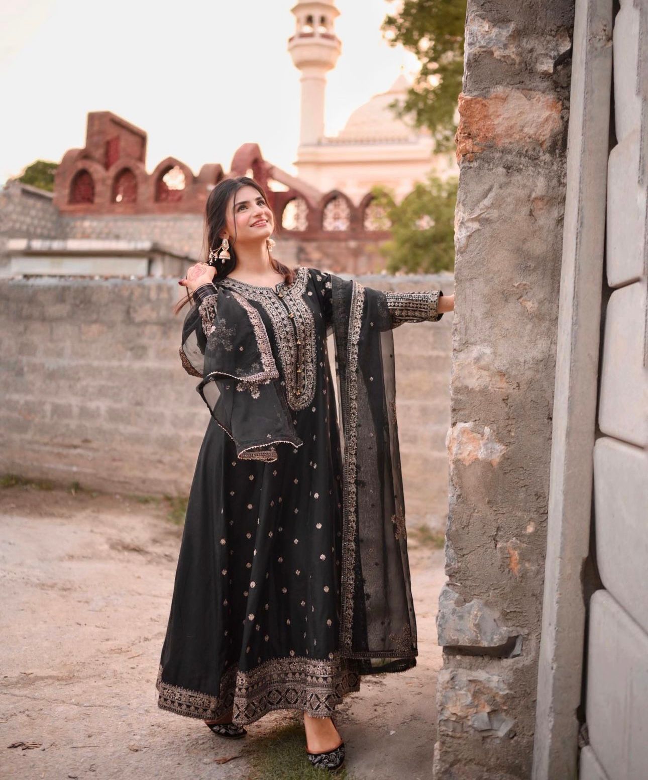 Beautiful Black Color Heavy Work Long Anarkali Gown