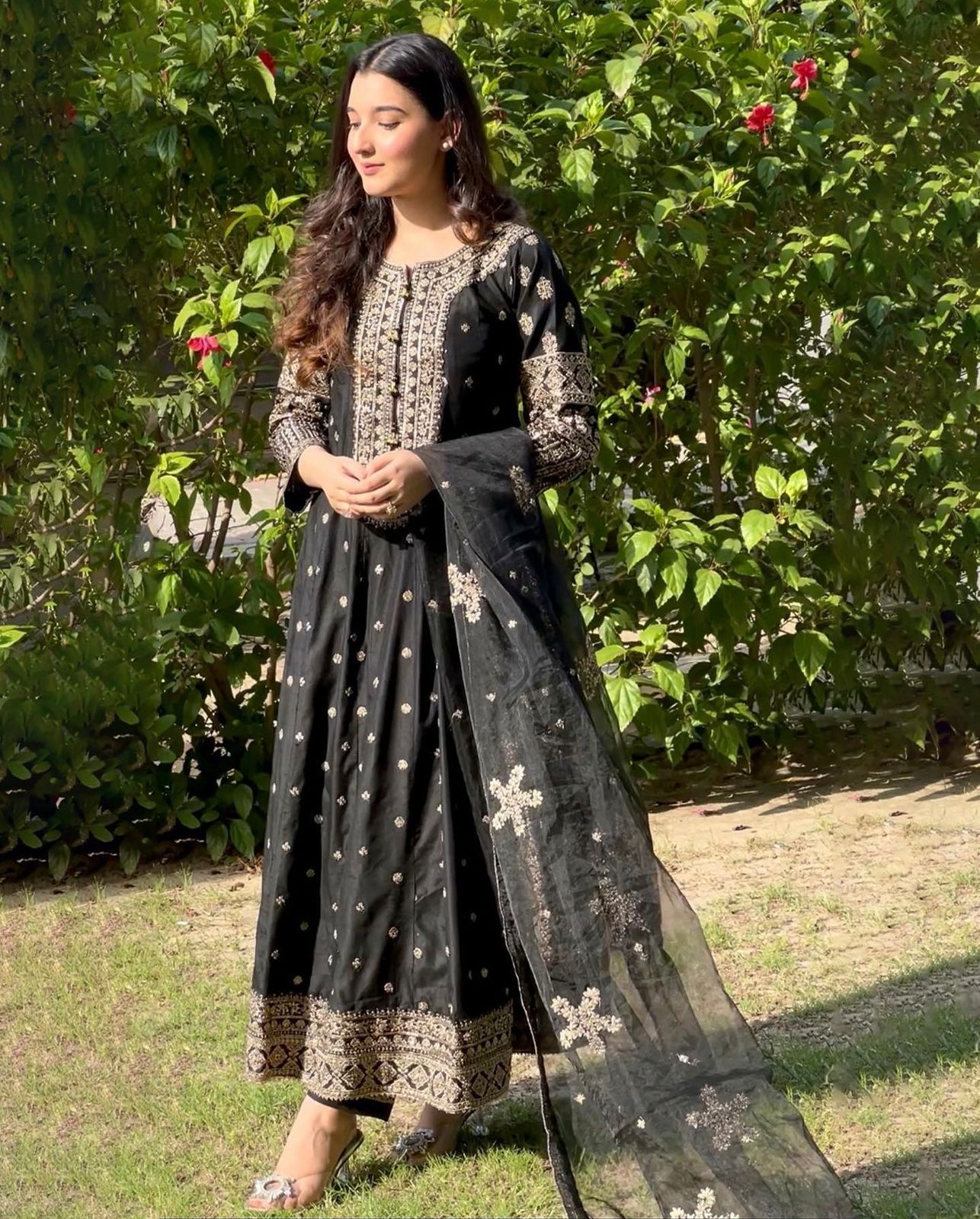 Beautiful Black Color Heavy Work Long Anarkali Gown