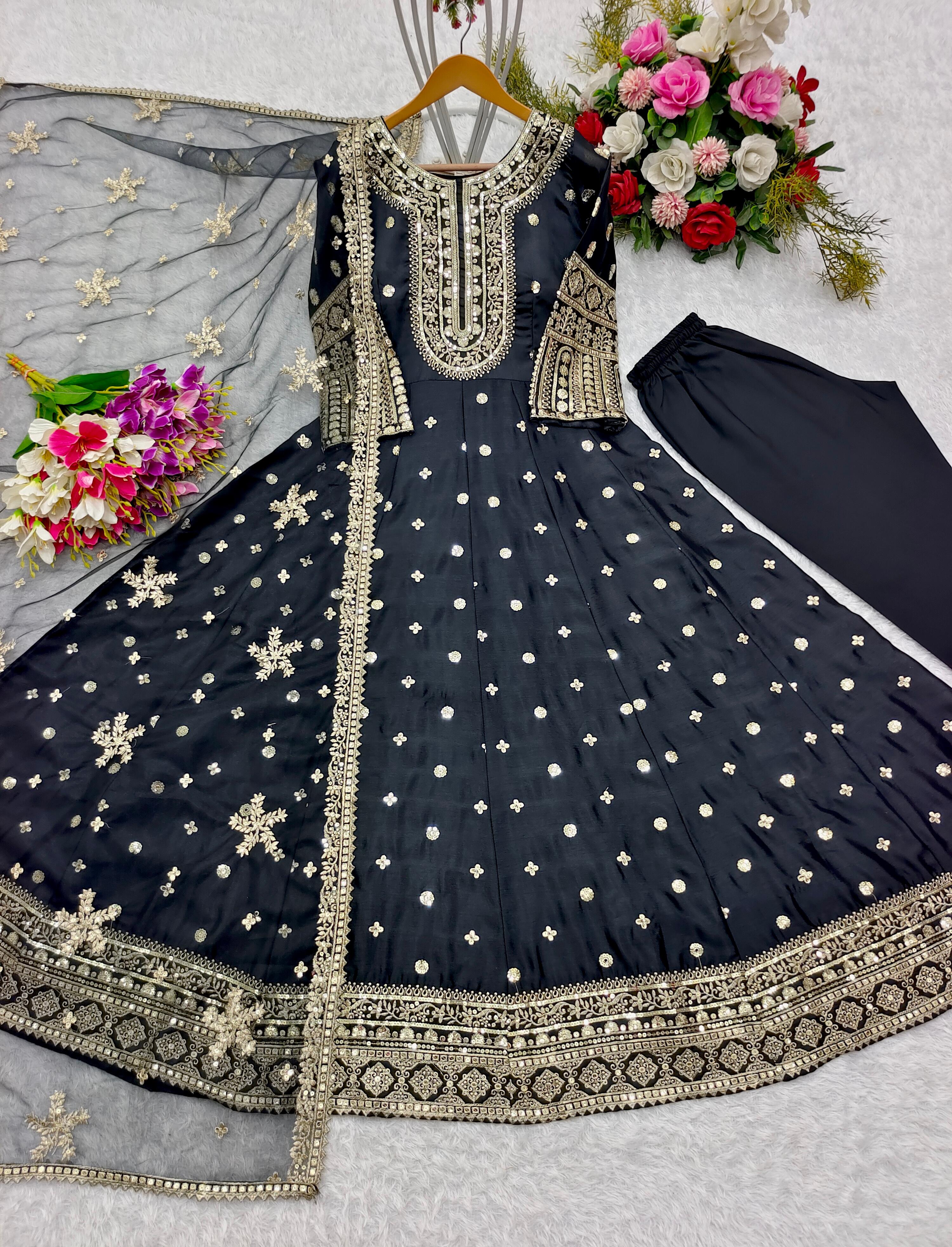 Beautiful Black Color Heavy Work Long Anarkali Gown