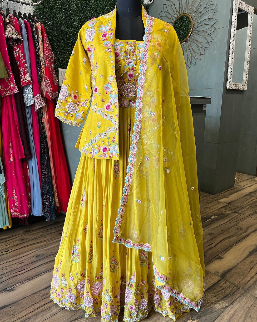 Yellow Color Multi Work Lehenga Choli With Koti