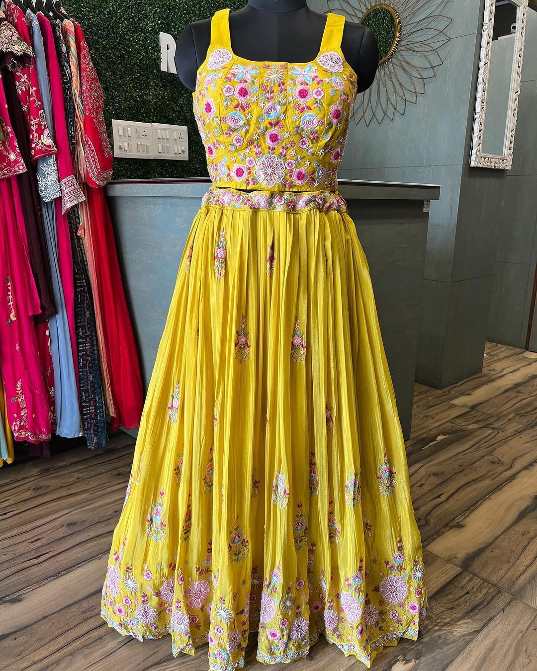 Yellow Color Multi Work Lehenga Choli With Koti