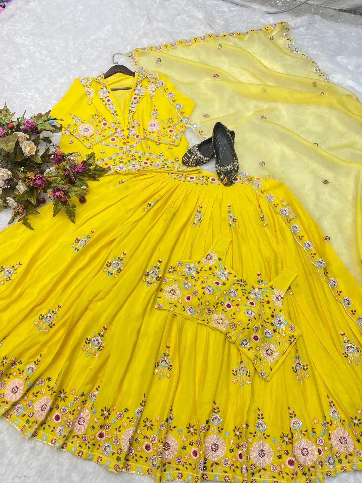 Yellow Color Multi Work Lehenga Choli With Koti