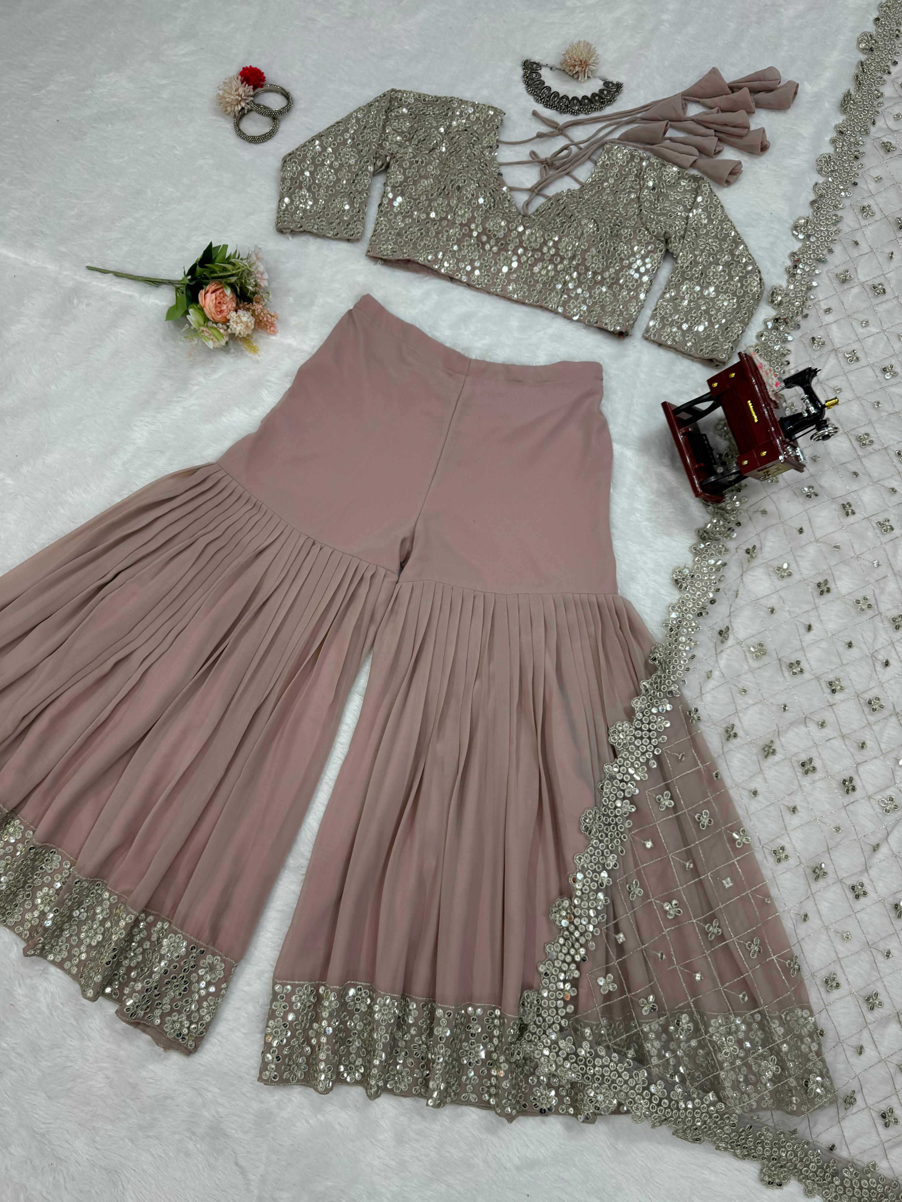 Glimmering Heavy Work Sequence Work Crop Top With Sharara