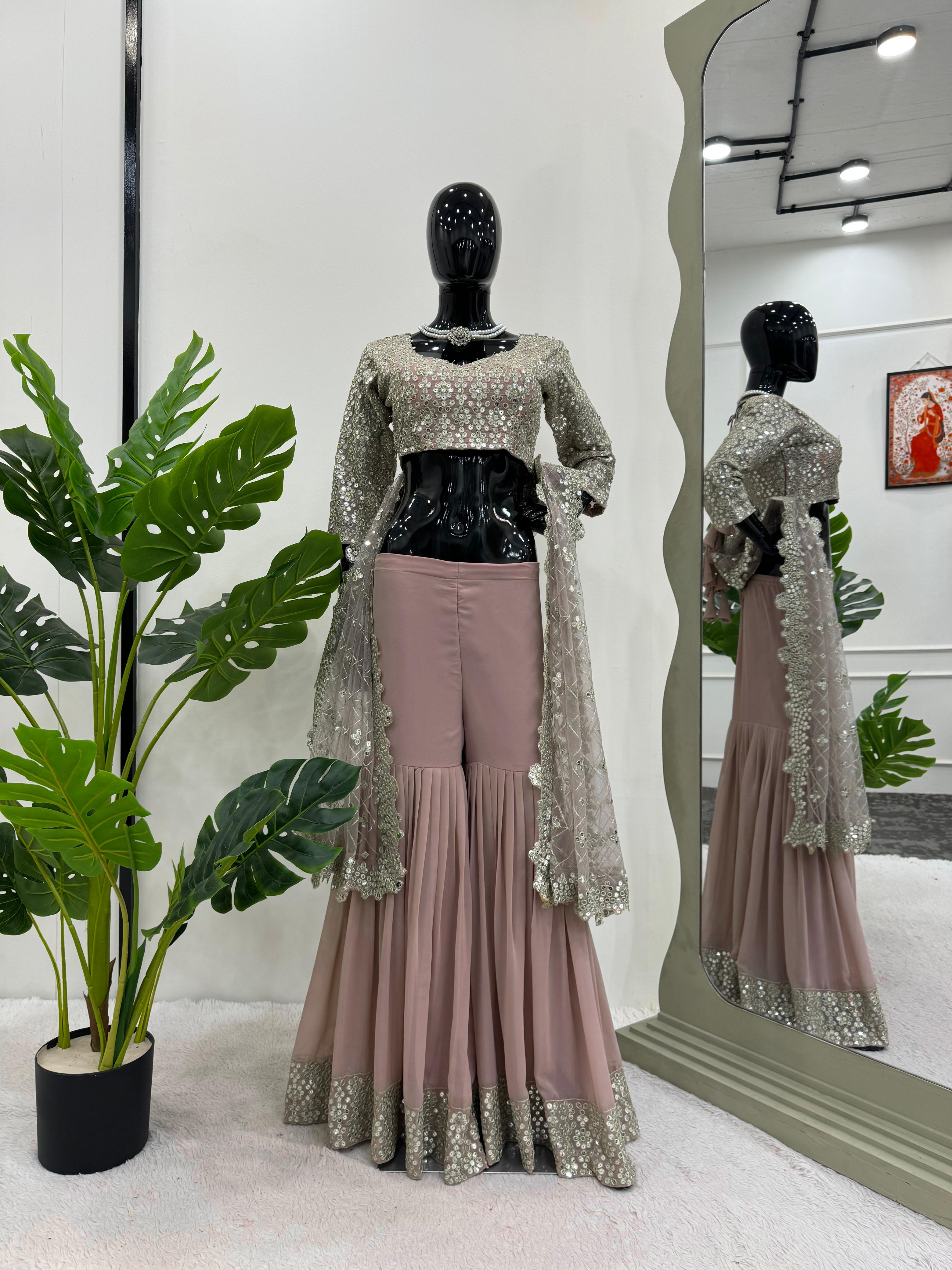 Glimmering Heavy Work Sequence Work Crop Top With Sharara