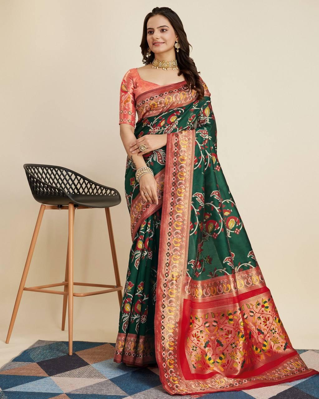 Designer Jacquard Work Green Patola Silk Saree