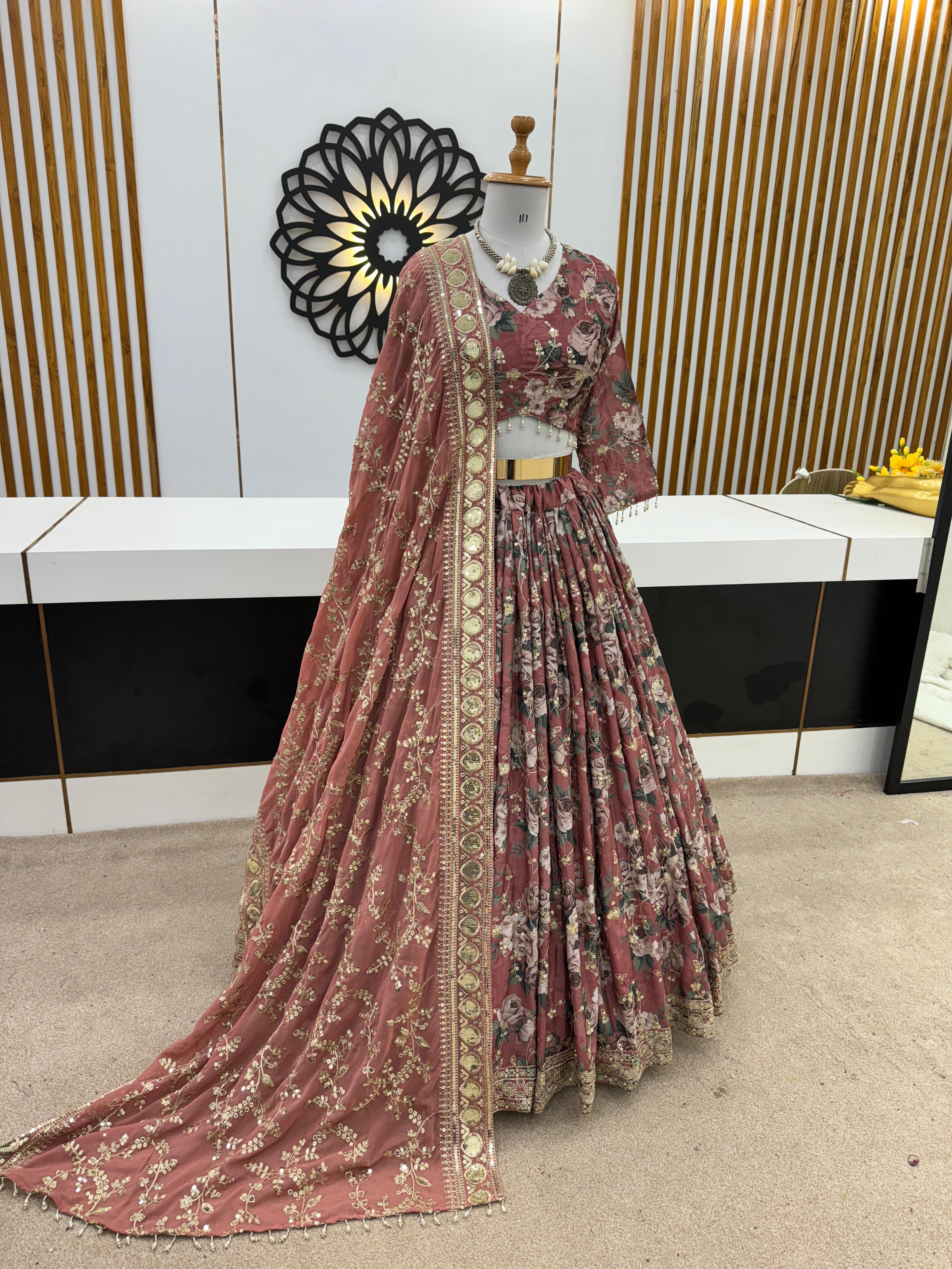 Wedding Collection Dusty Peach Color Lehenga Choli