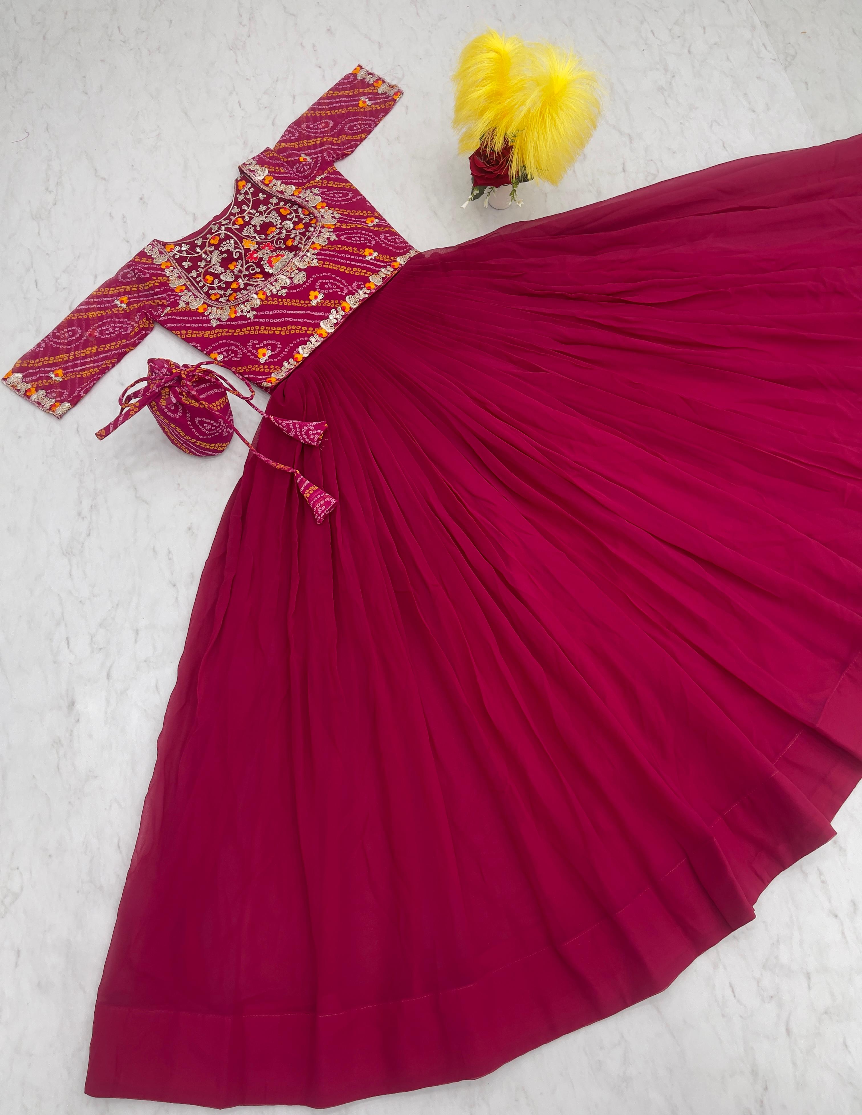 Stylish Pink Color Gown With Bandhani Print Jacket