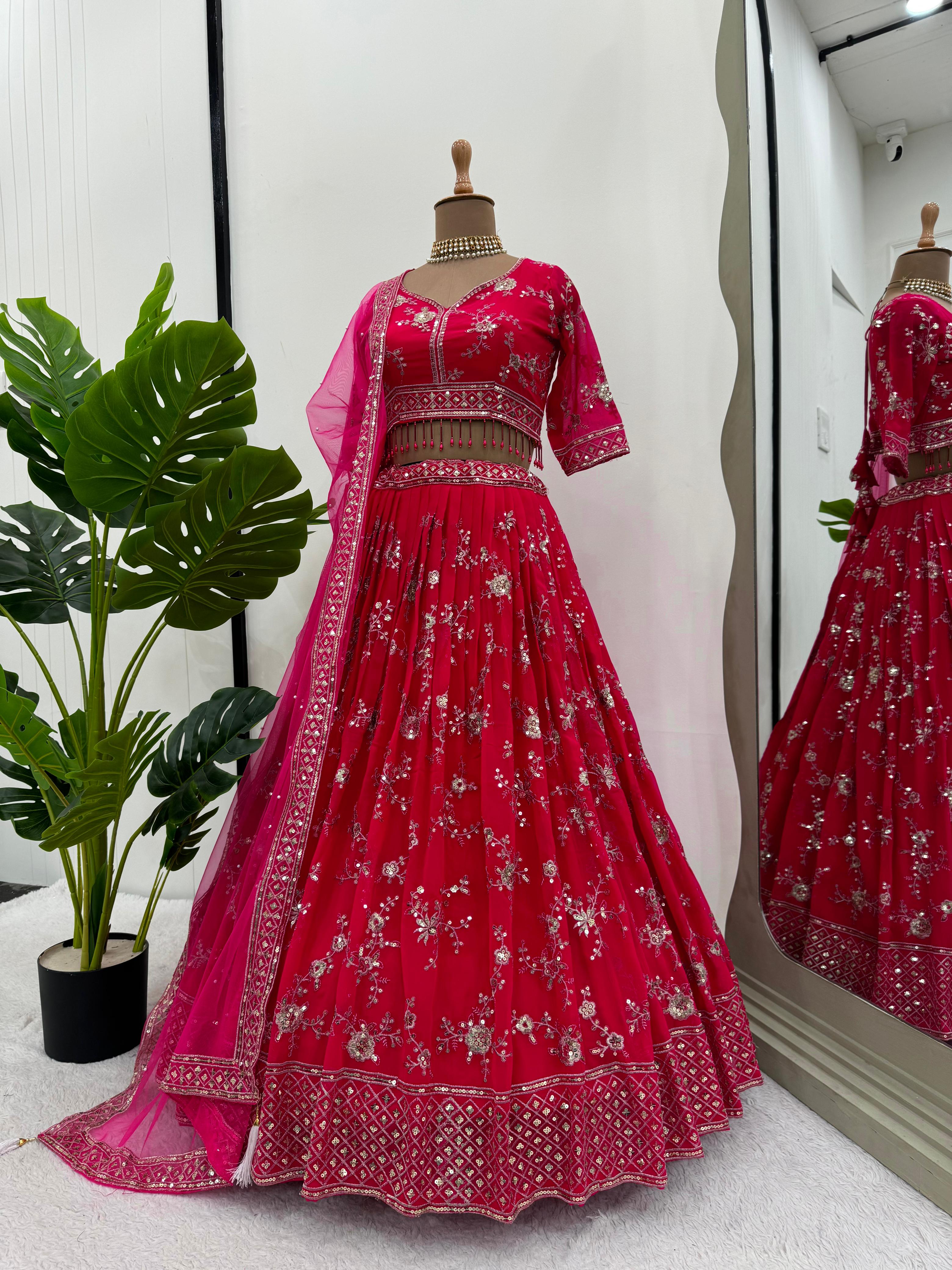 Reception Wear Heavy Sequence Work Red Color Lehenga Choli