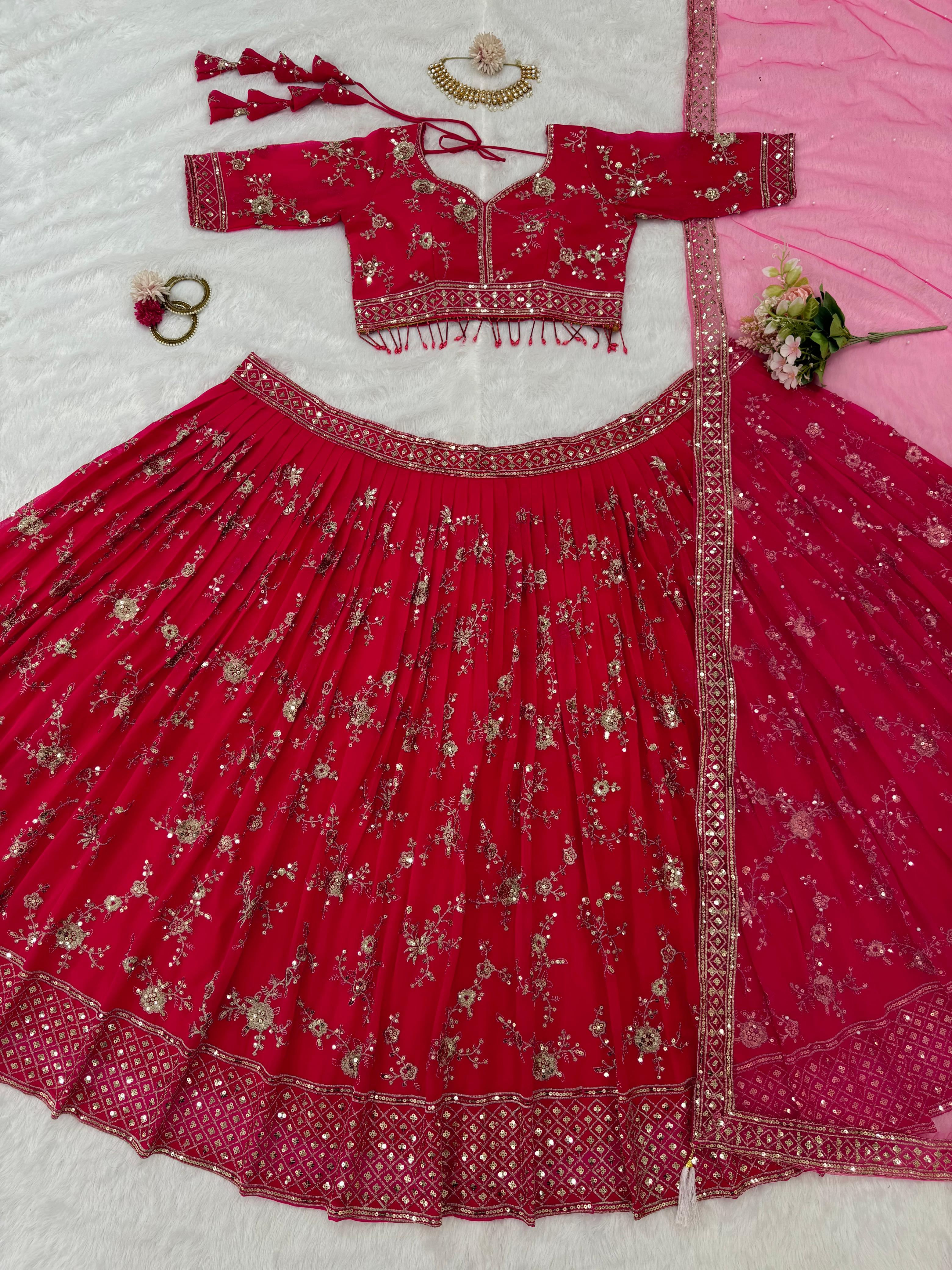 Reception Wear Heavy Sequence Work Red Color Lehenga Choli