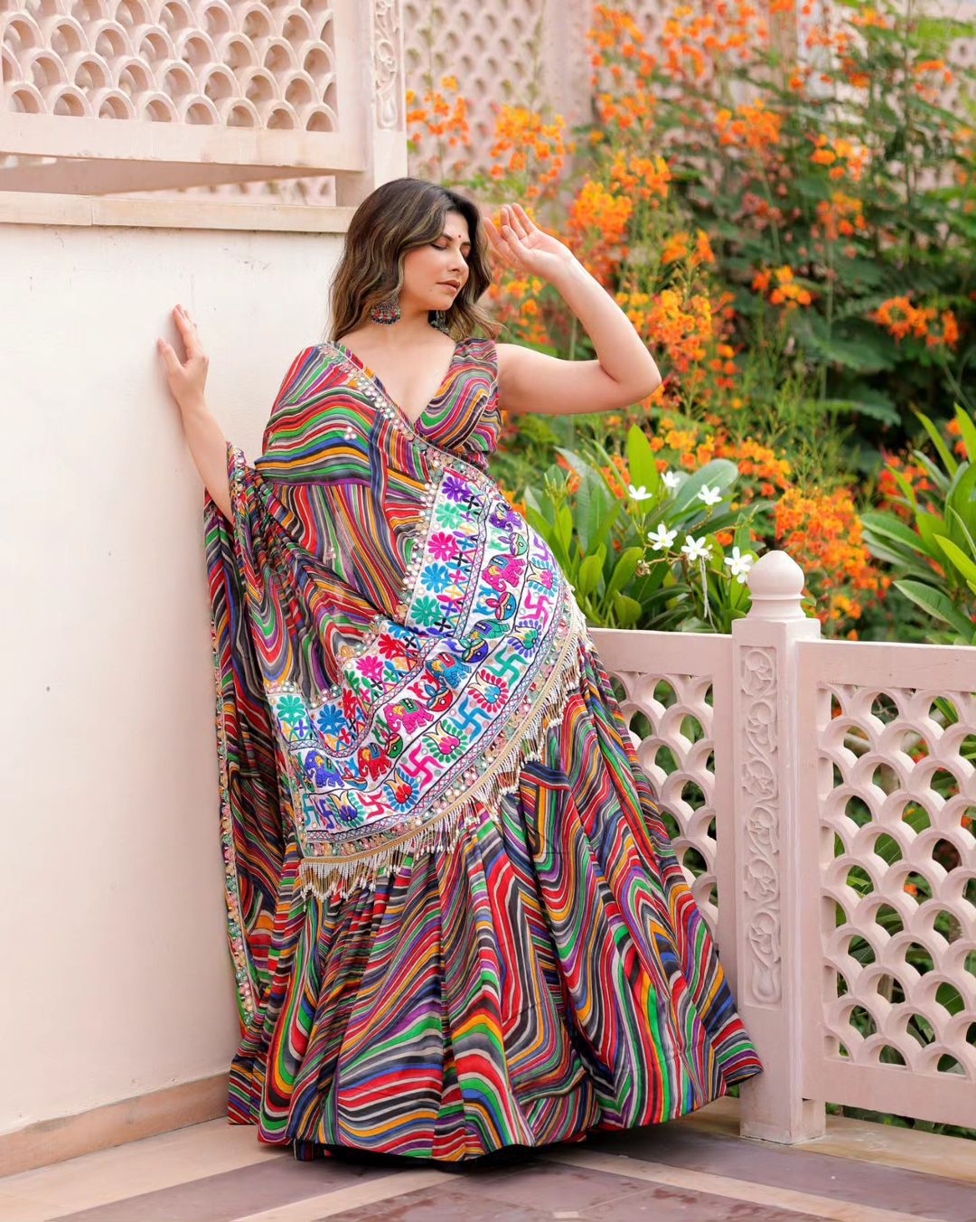 Stylish Multi Color Leheriya Printed Lehenga Choli