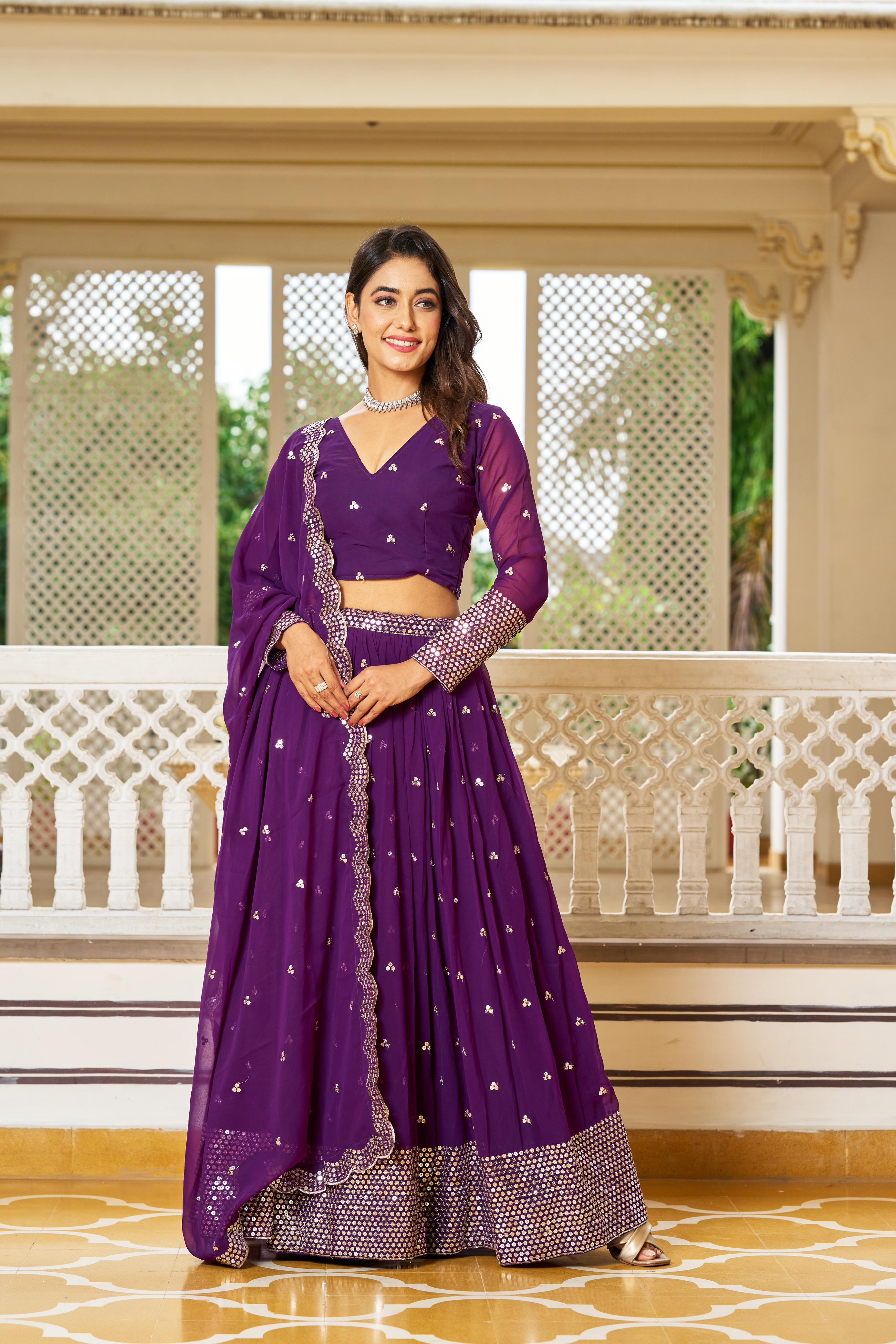 Blissful Heavy Work Purple Color Wedding Lehenga Choli