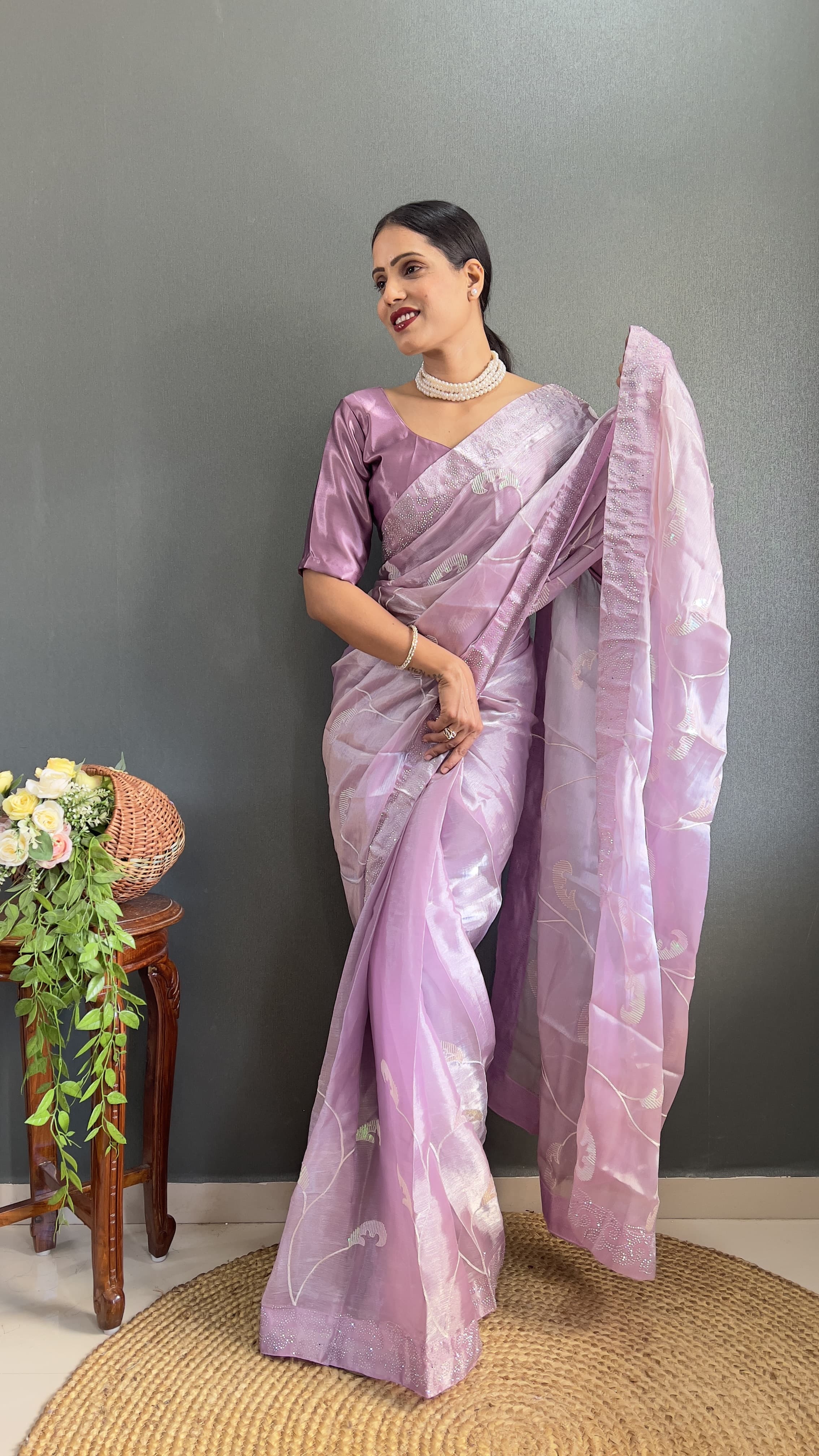 Shining Lavender Color Sequence Work Ready To Wear Saree