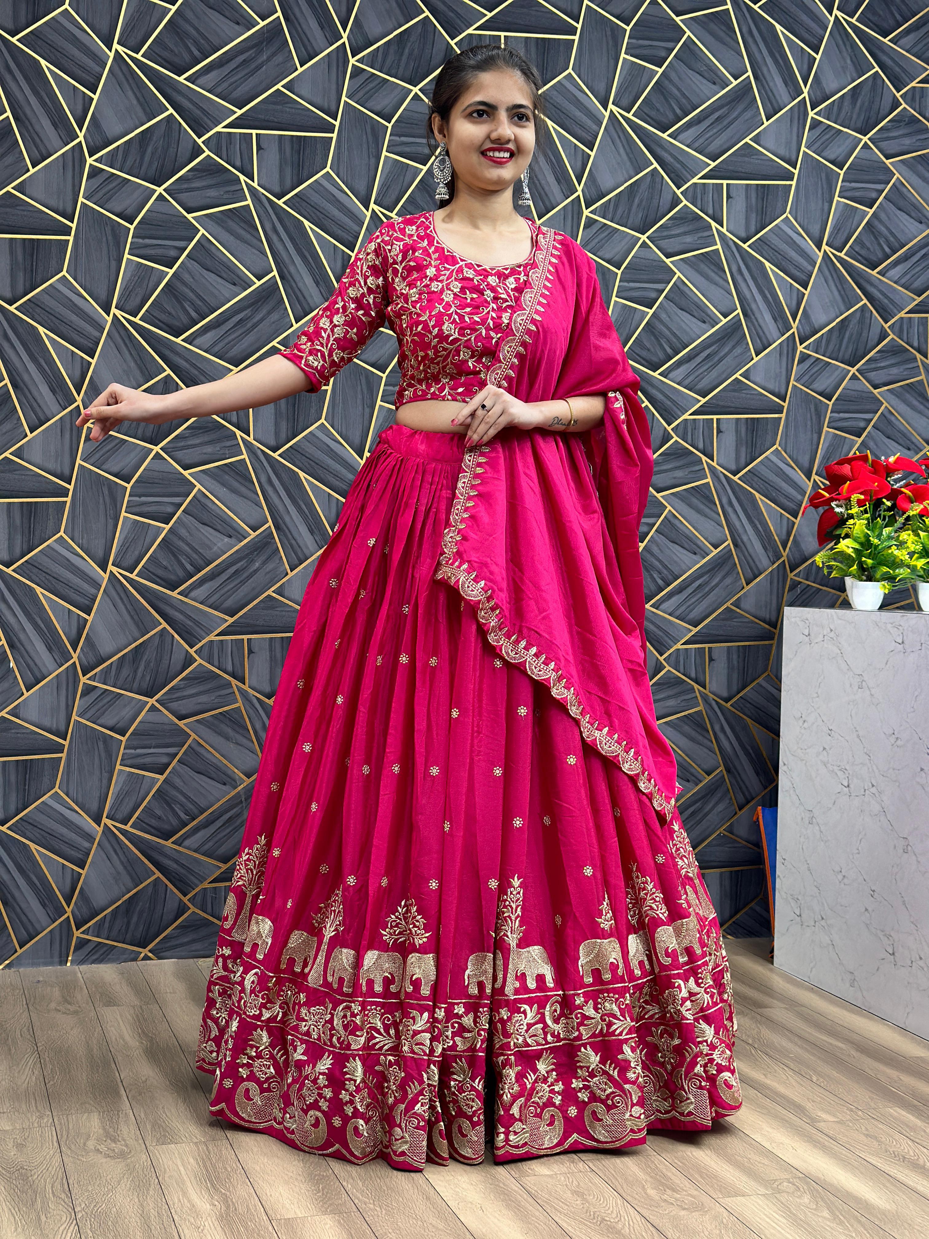 Function Wear Pink Color Embroidery Thread Work Lehenga Choli