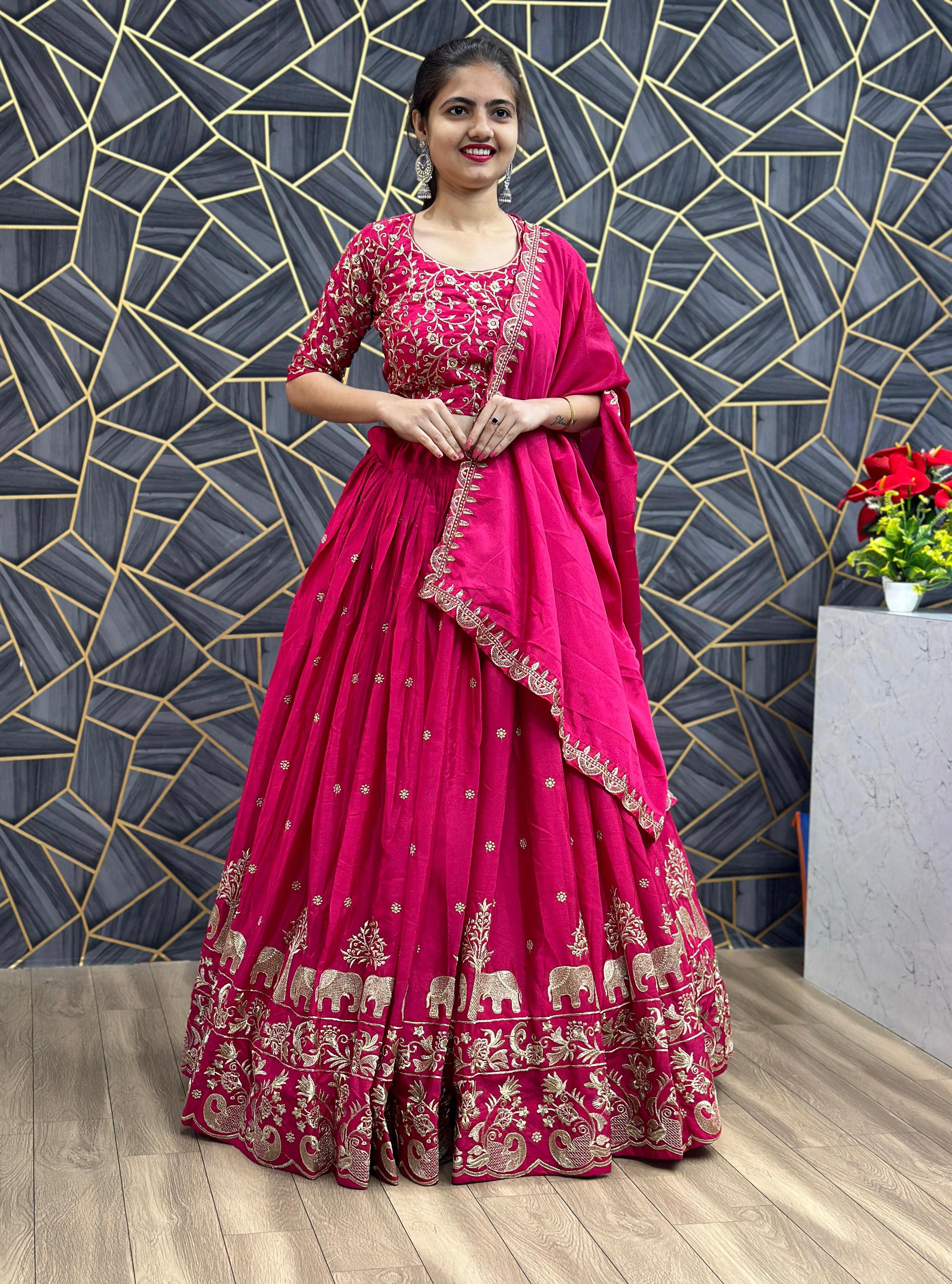 Function Wear Pink Color Embroidery Thread Work Lehenga Choli