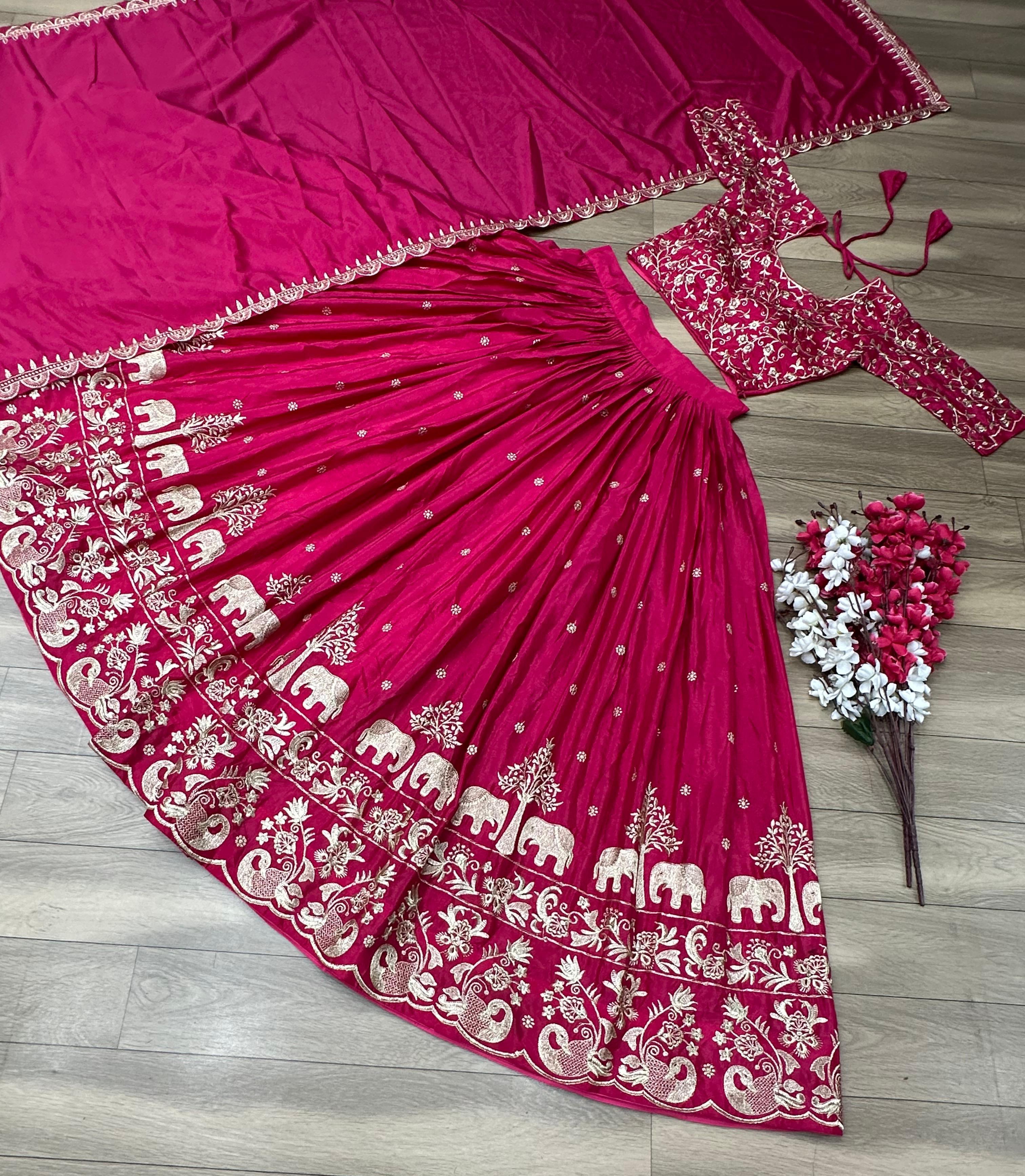 Function Wear Pink Color Embroidery Thread Work Lehenga Choli