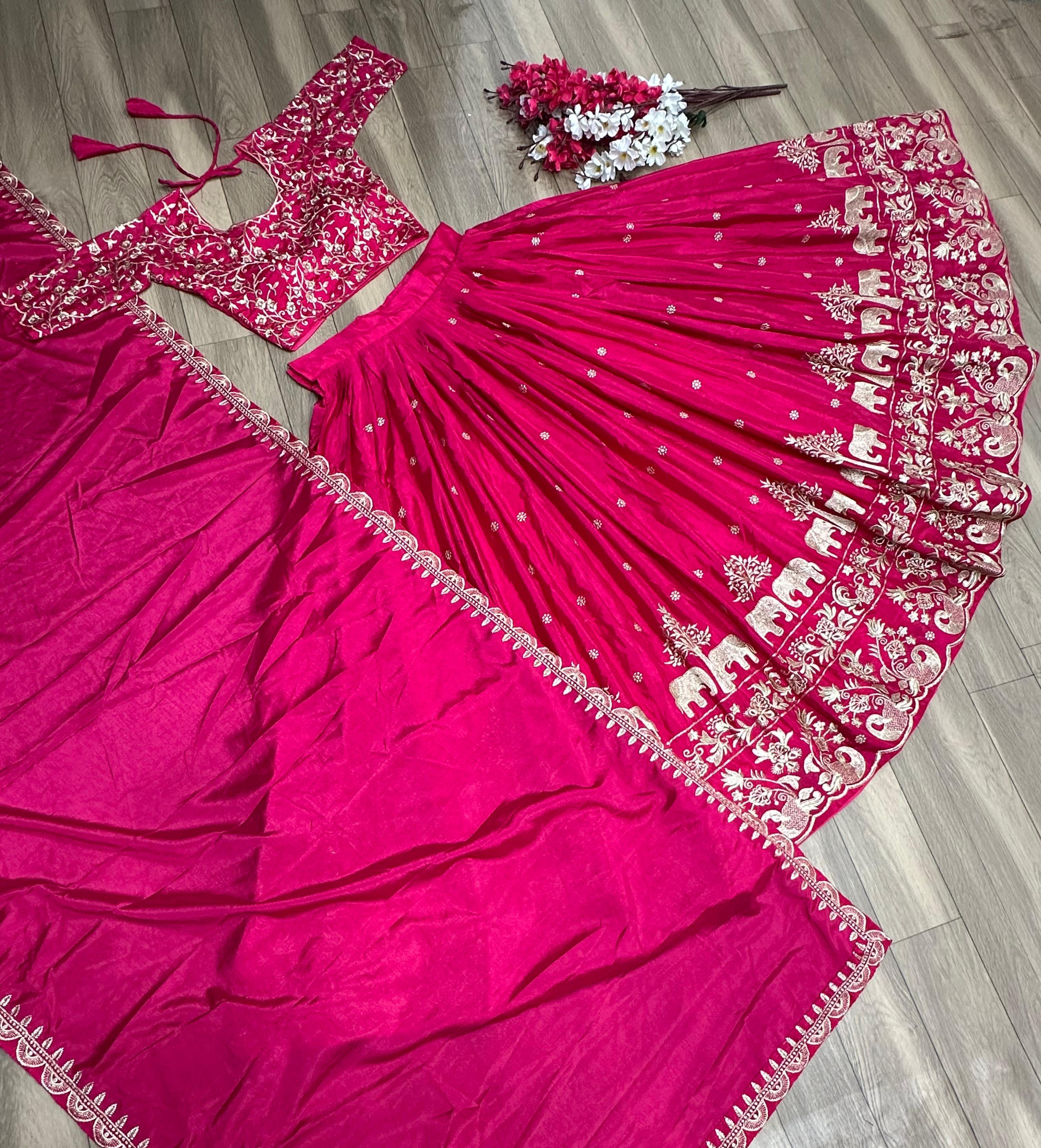 Function Wear Pink Color Embroidery Thread Work Lehenga Choli