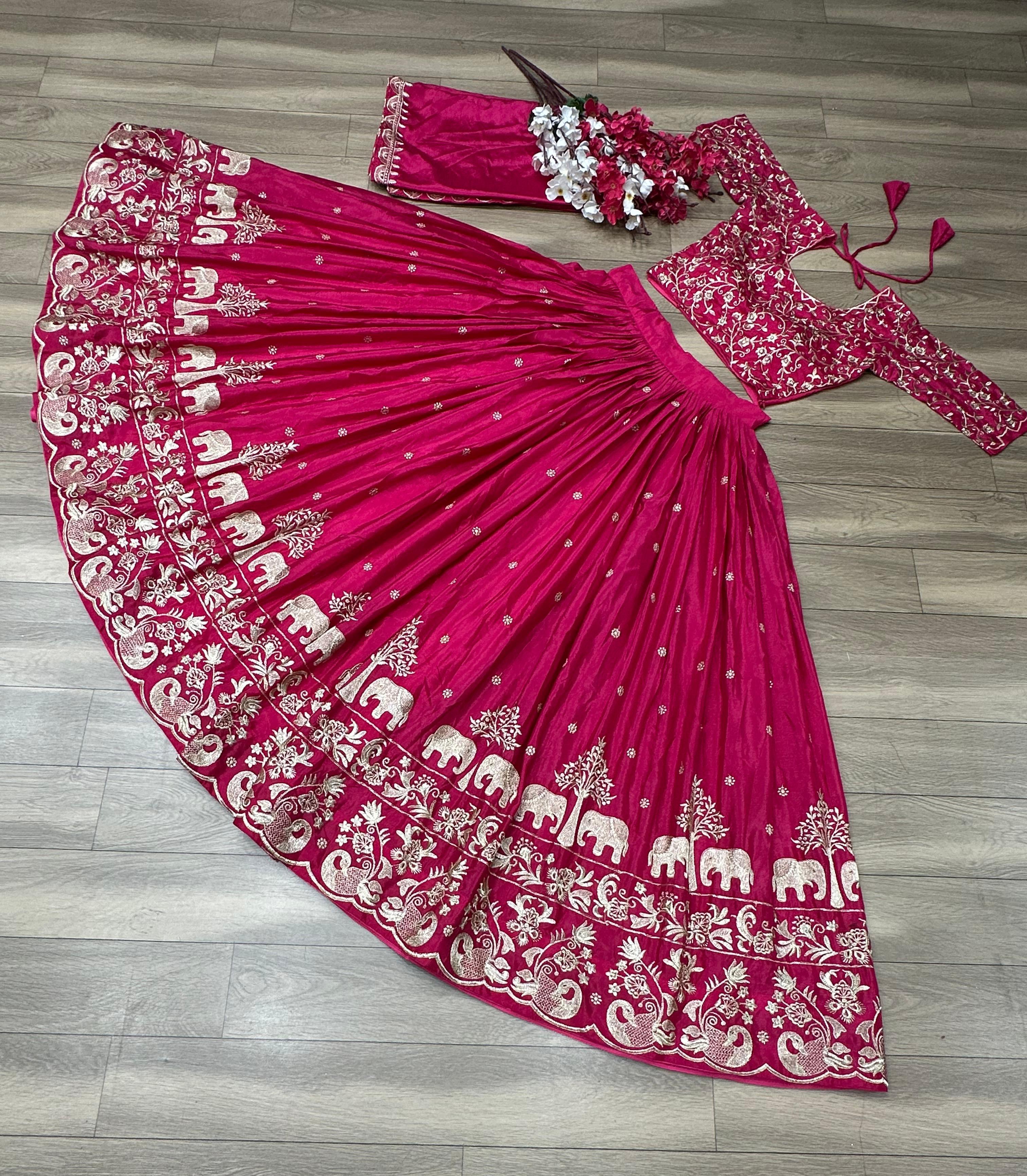 Function Wear Pink Color Embroidery Thread Work Lehenga Choli