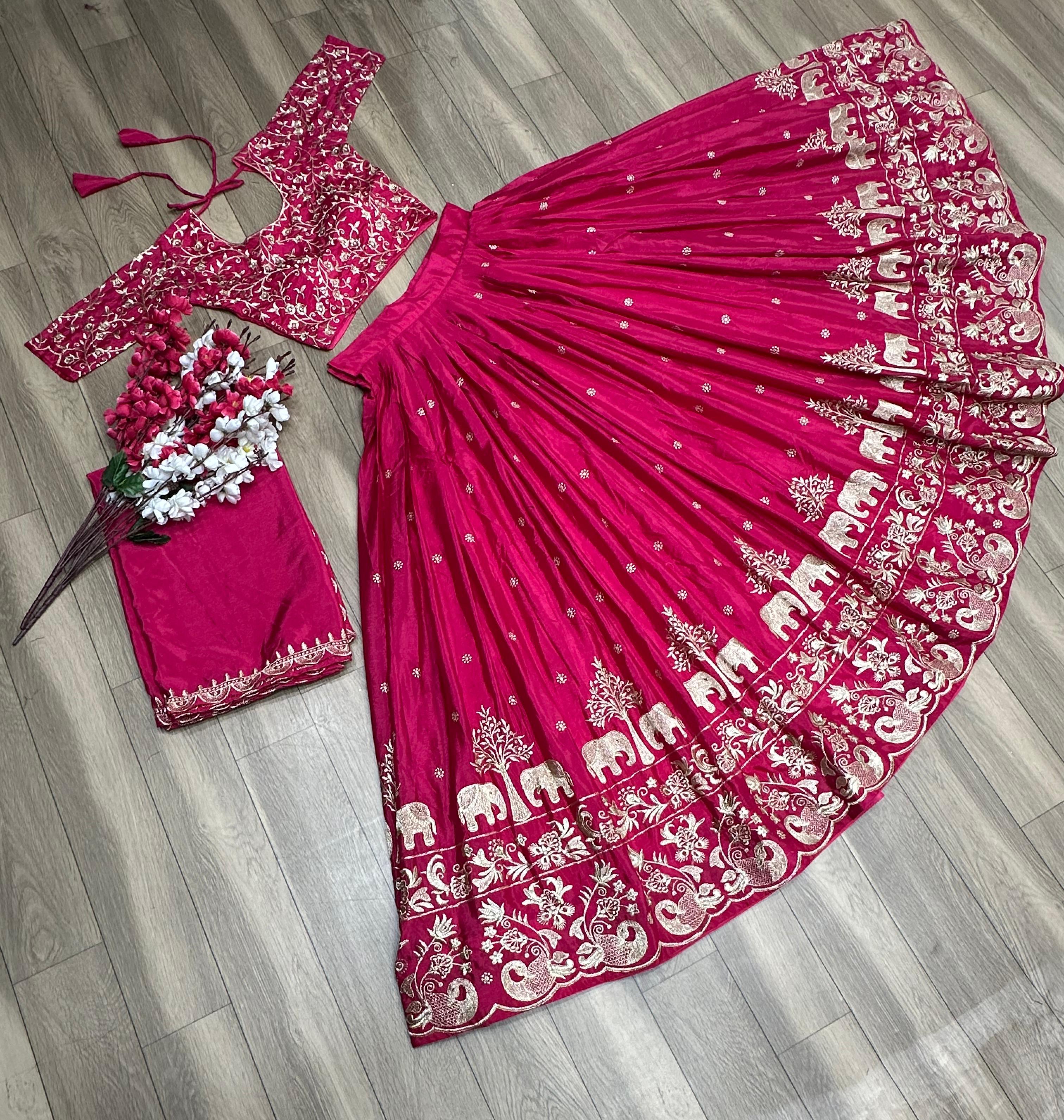 Function Wear Pink Color Embroidery Thread Work Lehenga Choli