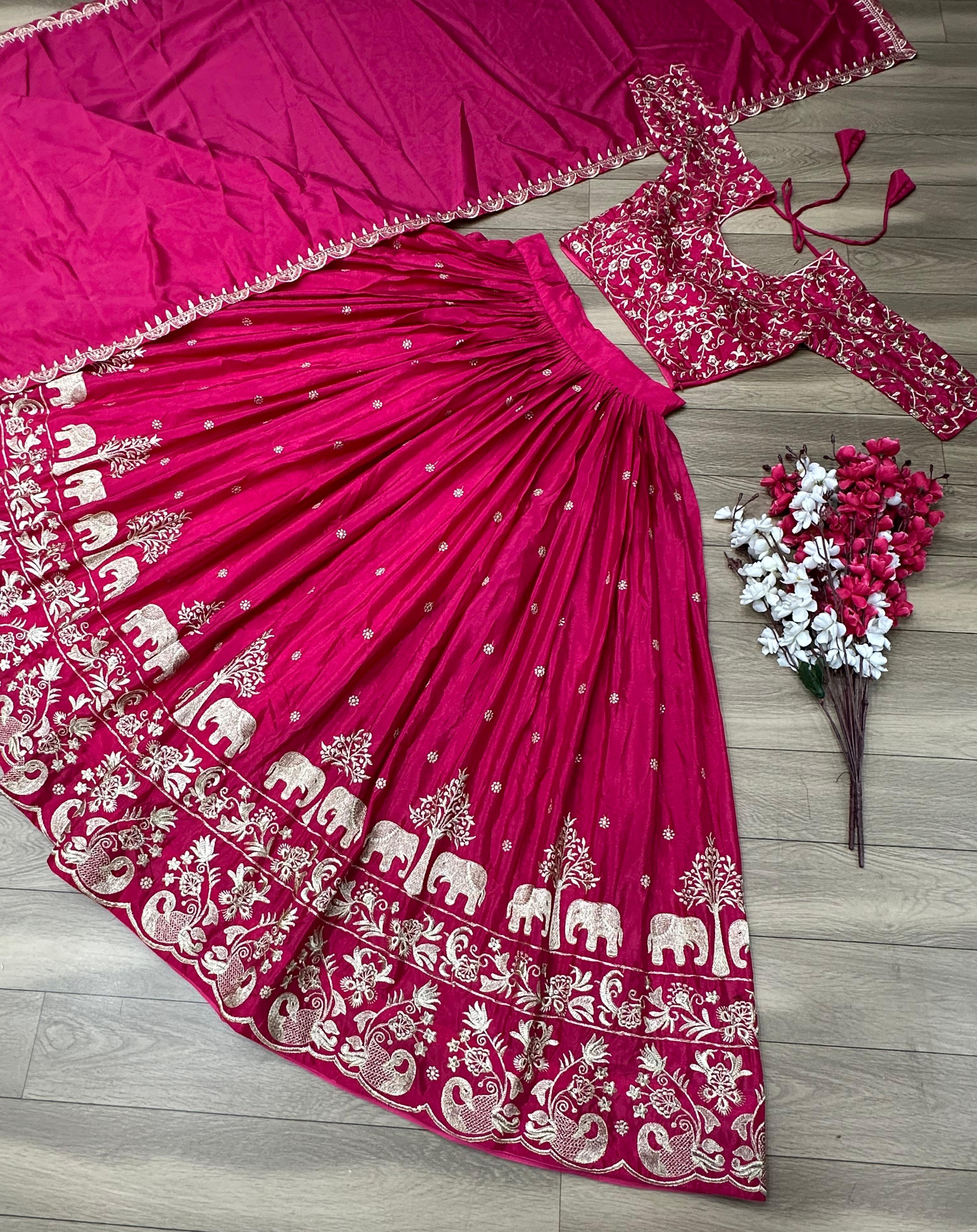 Function Wear Pink Color Embroidery Thread Work Lehenga Choli