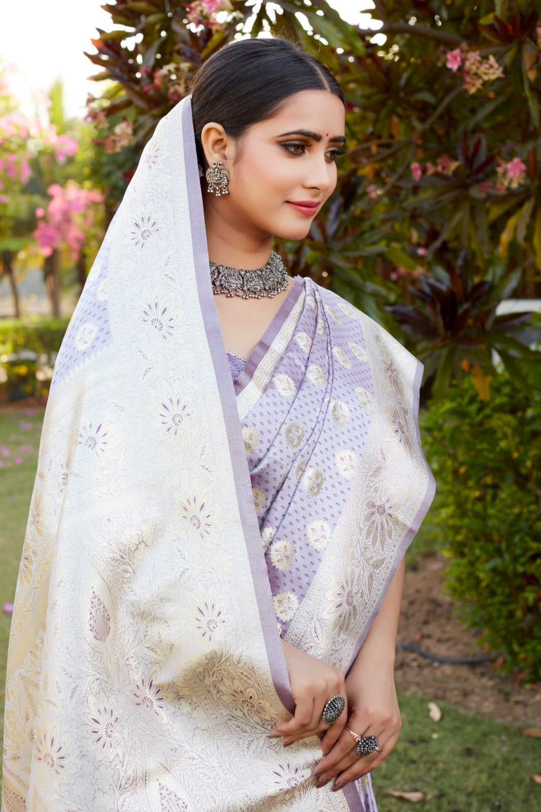 Designer Jacquard Butta Work Lavender Color Saree