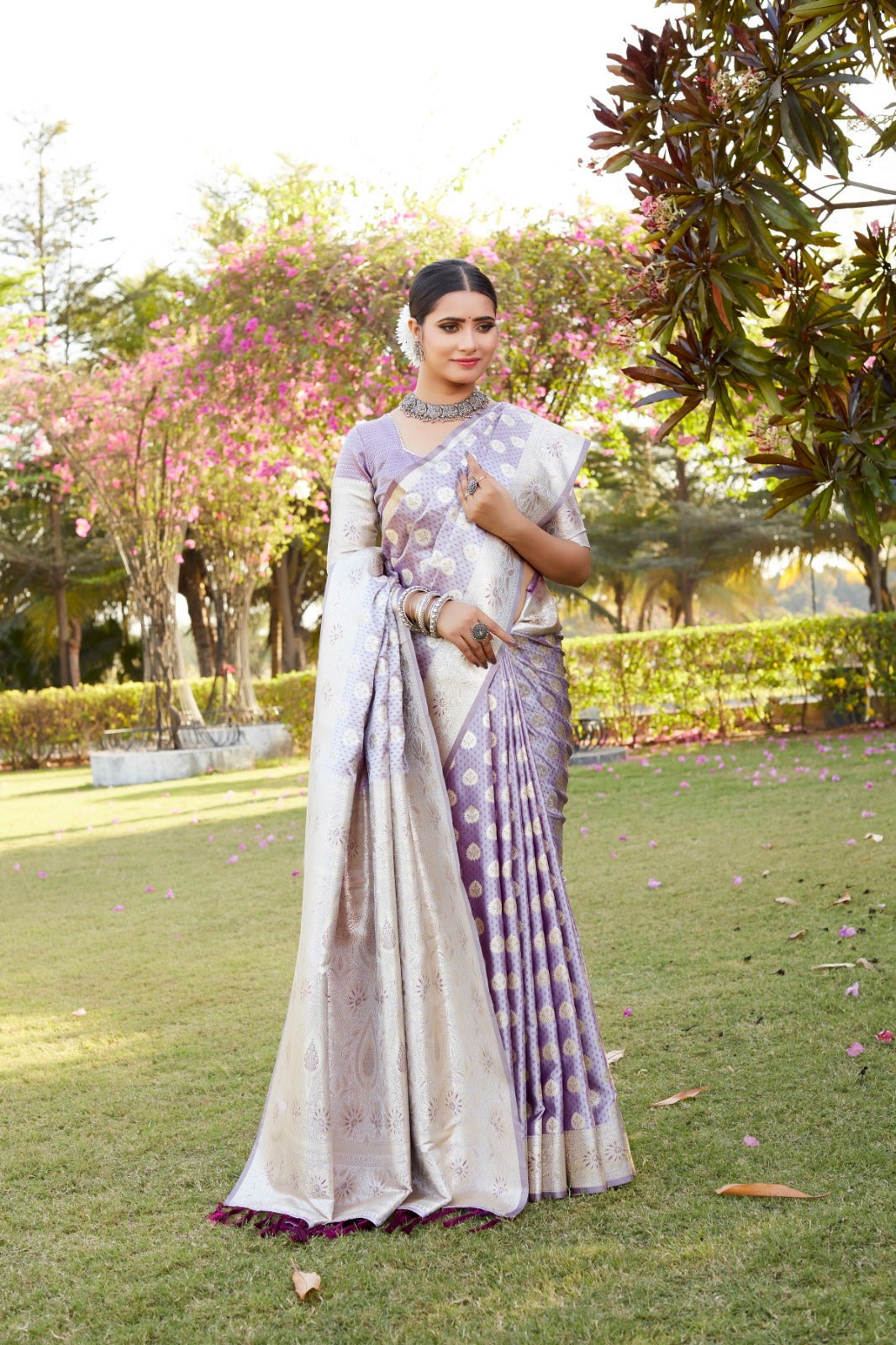 Designer Jacquard Butta Work Lavender Color Saree