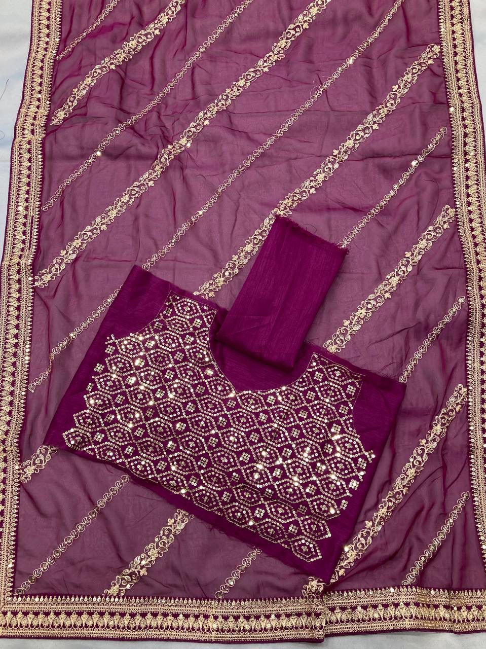 Captivating Wine Color Embroidery Work Saree