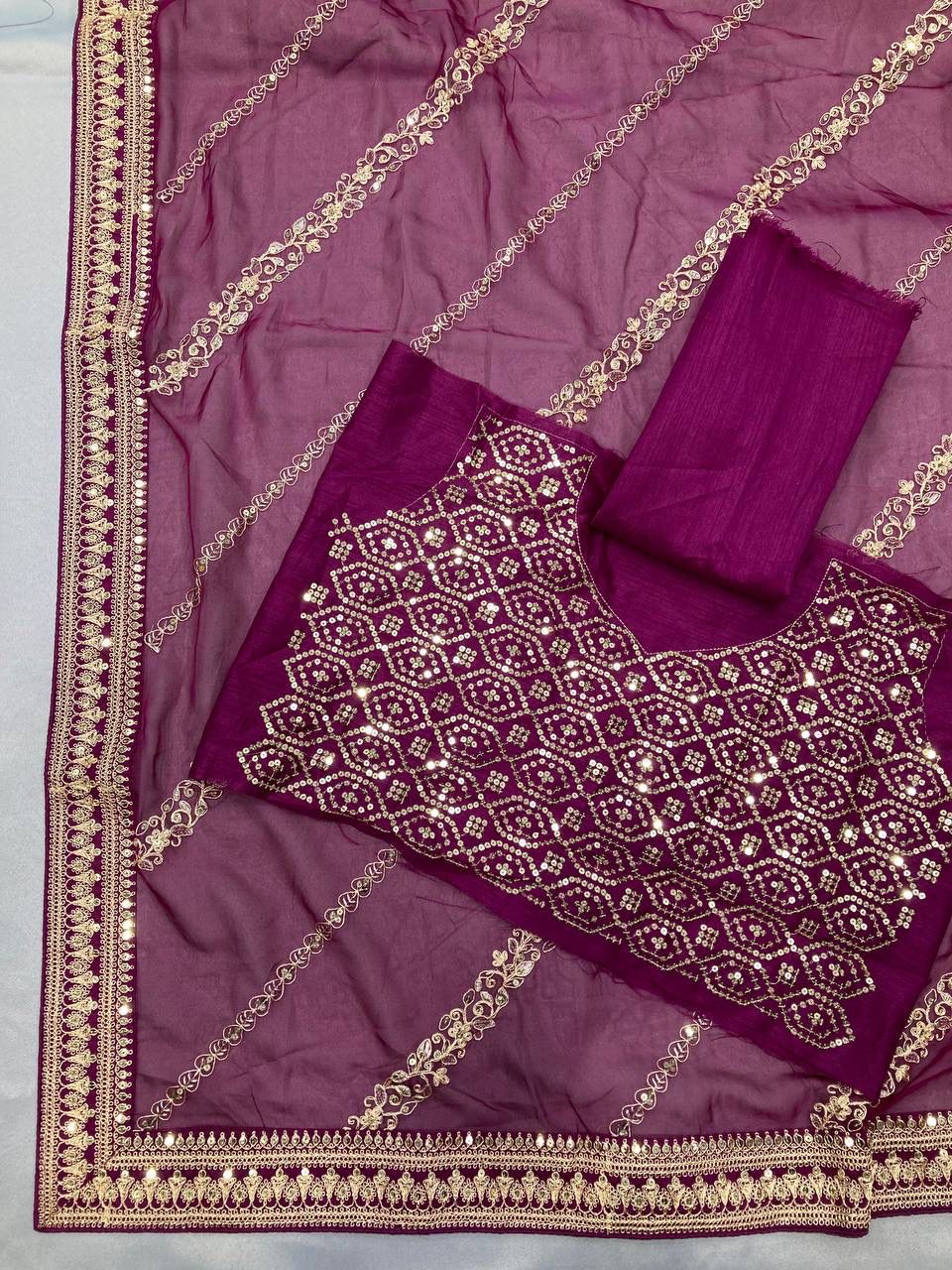 Captivating Wine Color Embroidery Work Saree