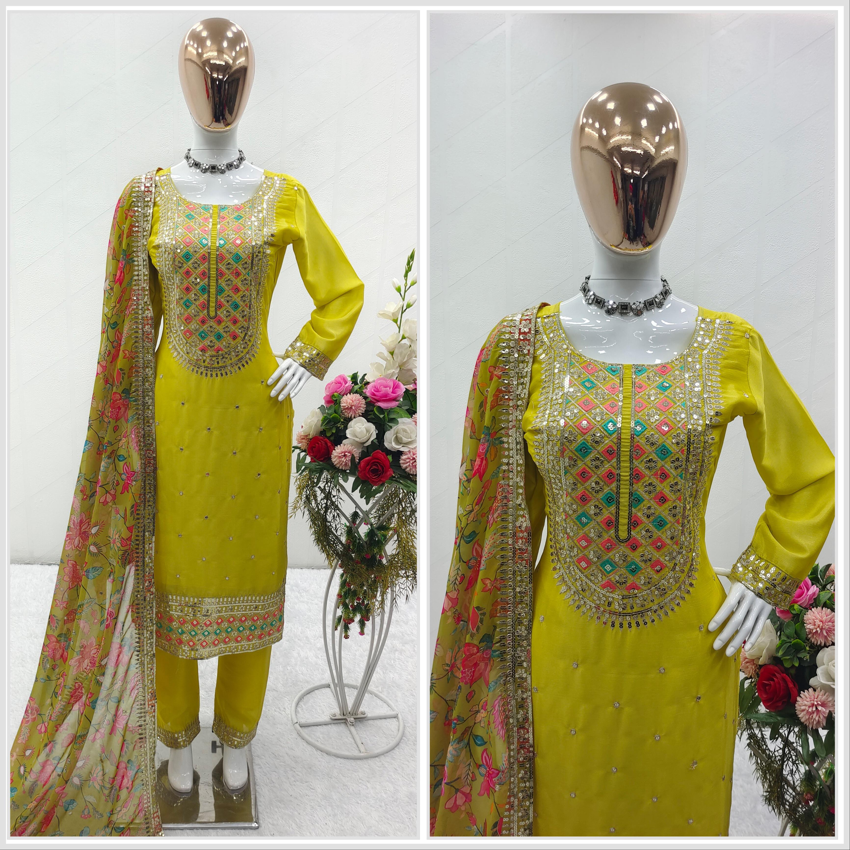 Awesome Parrot Green Embroidery Work Salwar Suit