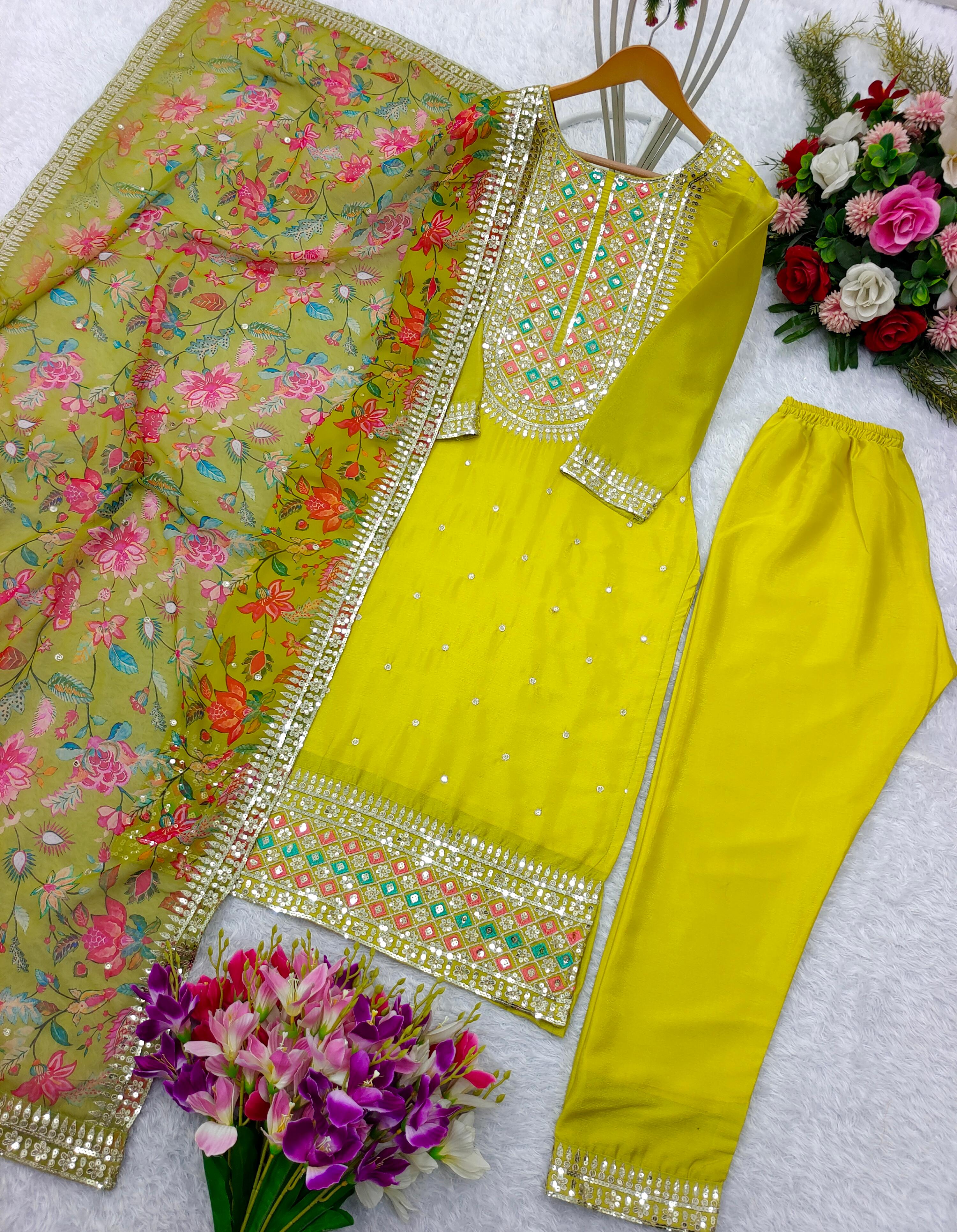 Awesome Parrot Green Embroidery Work Salwar Suit