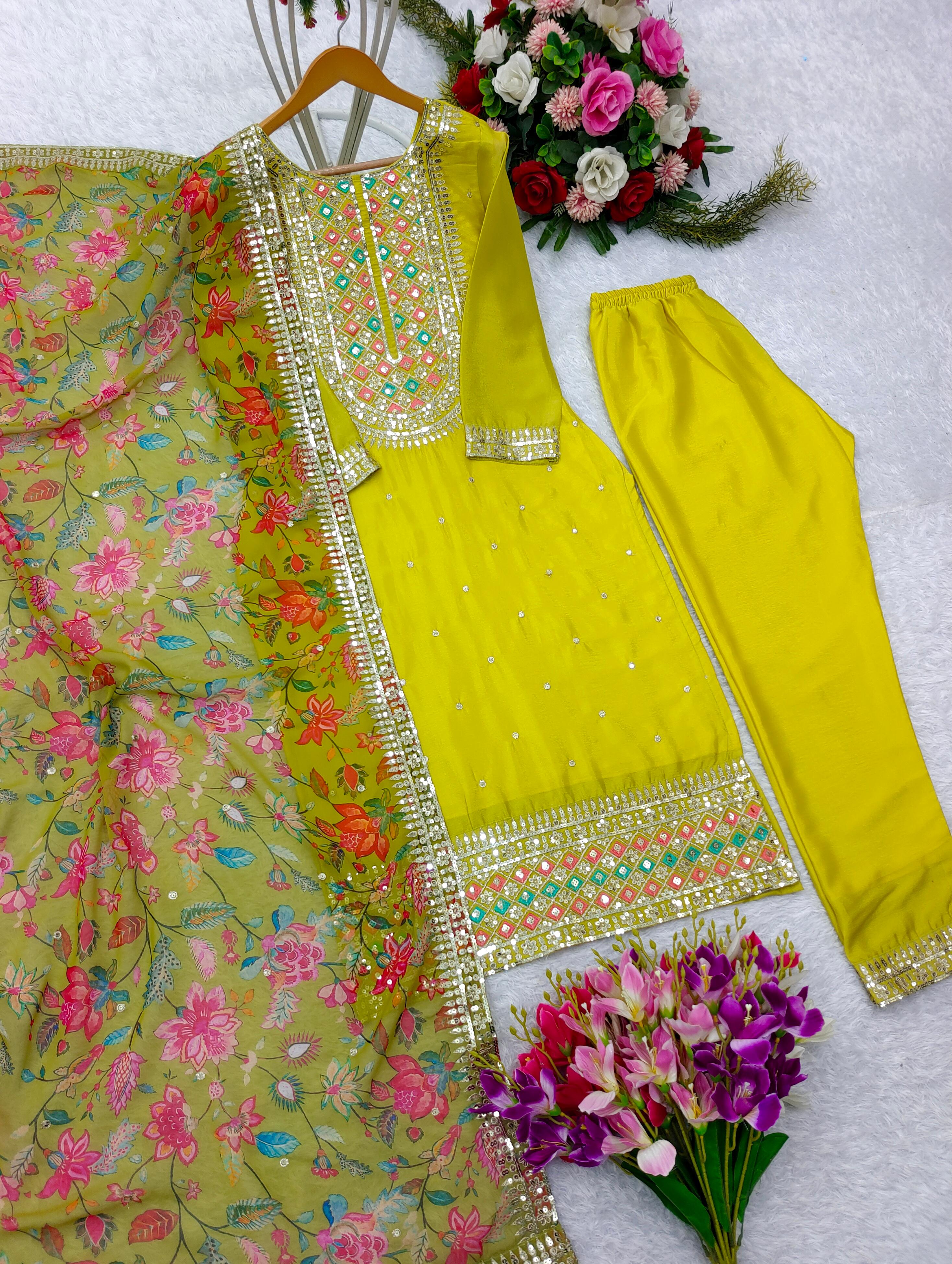 Awesome Parrot Green Embroidery Work Salwar Suit