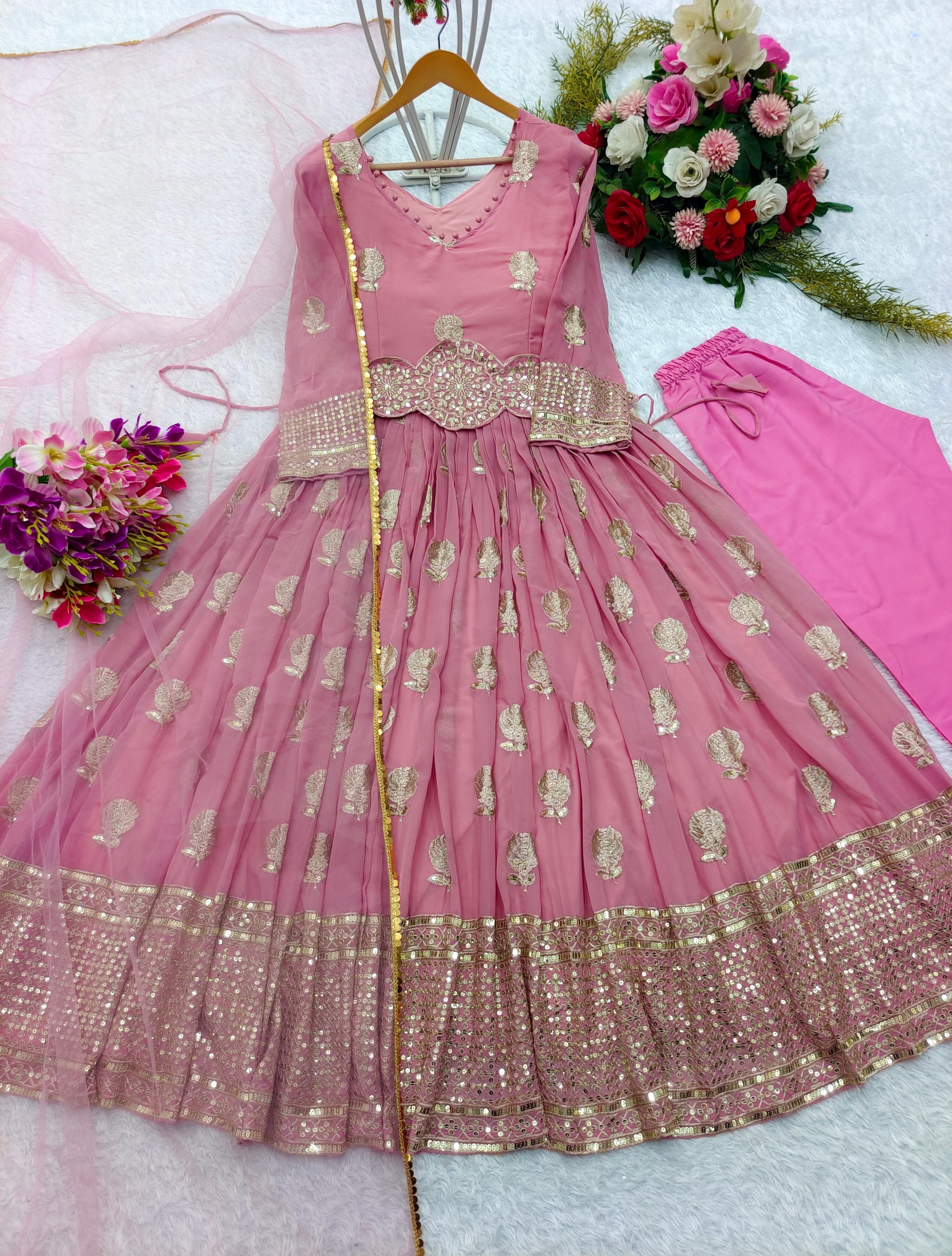 Festive Wear Pink Color Embroidery Work Anarkali Suit