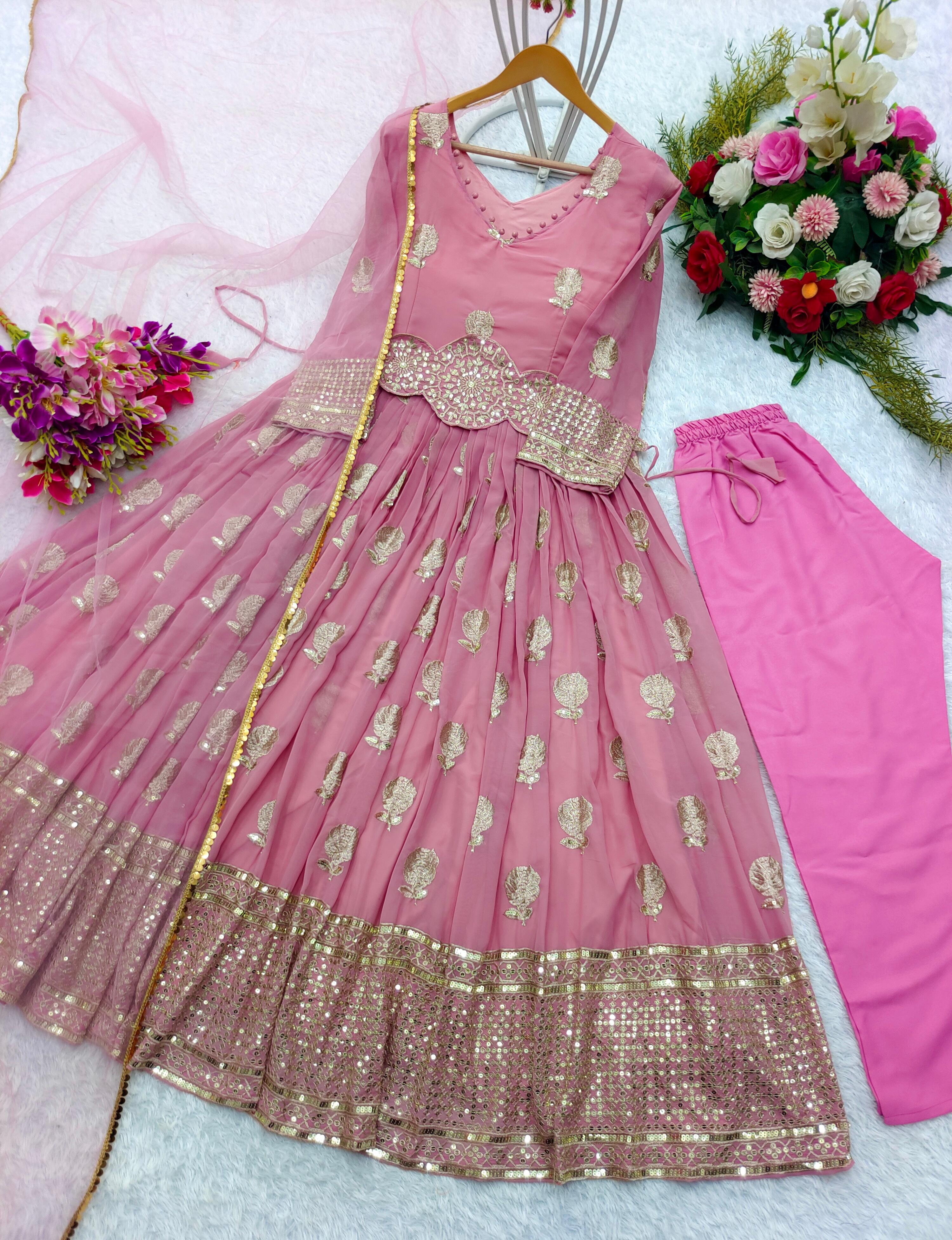 Festive Wear Pink Color Embroidery Work Anarkali Suit