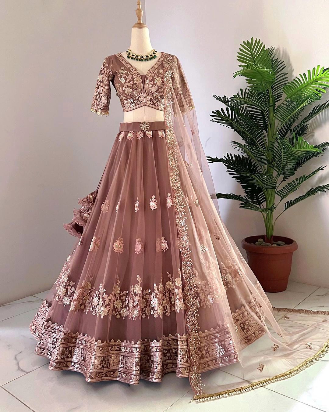 Function Wear Brown Color Sequence Work Lehenga Choli