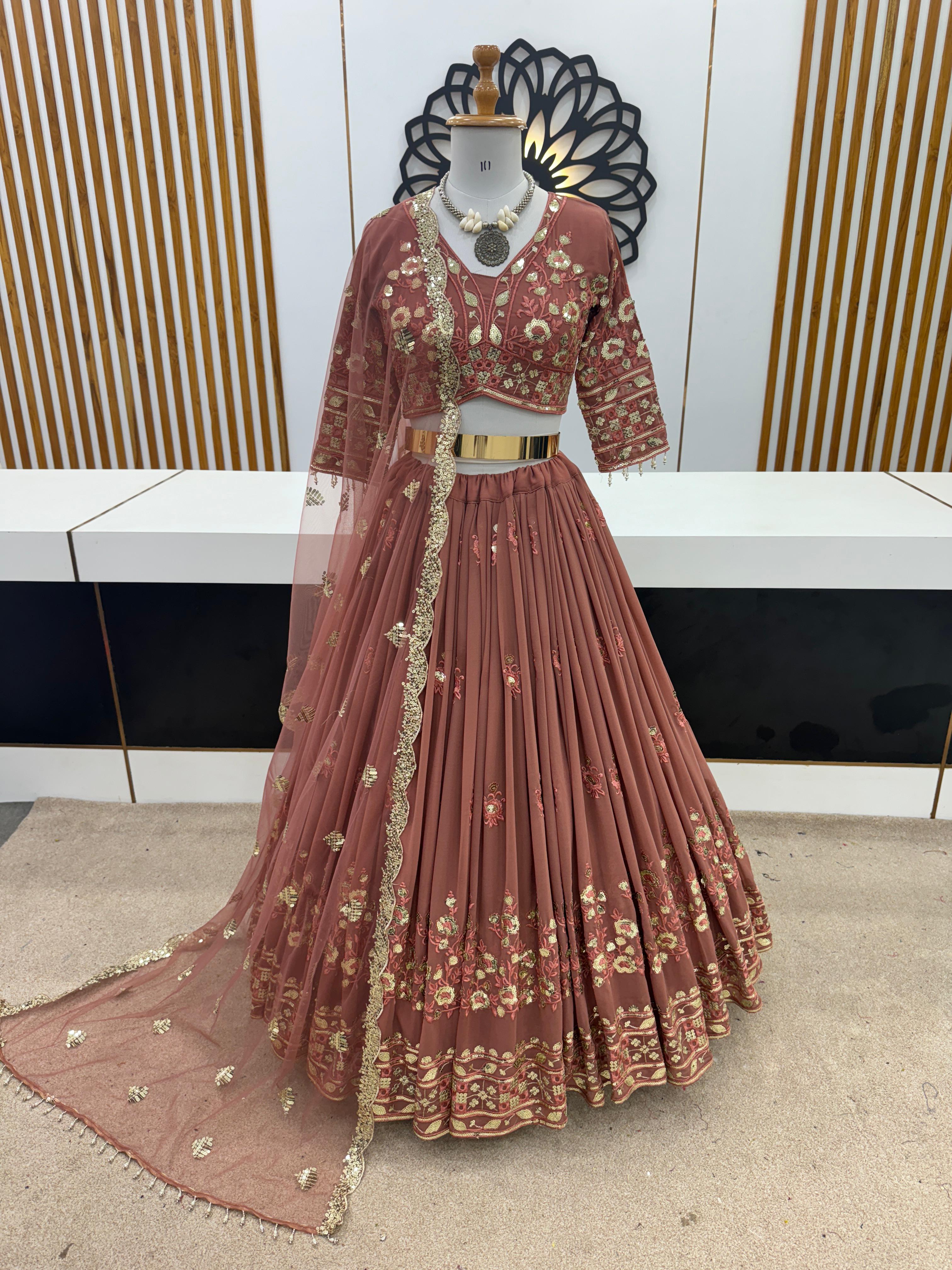 Function Wear Brown Color Sequence Work Lehenga Choli