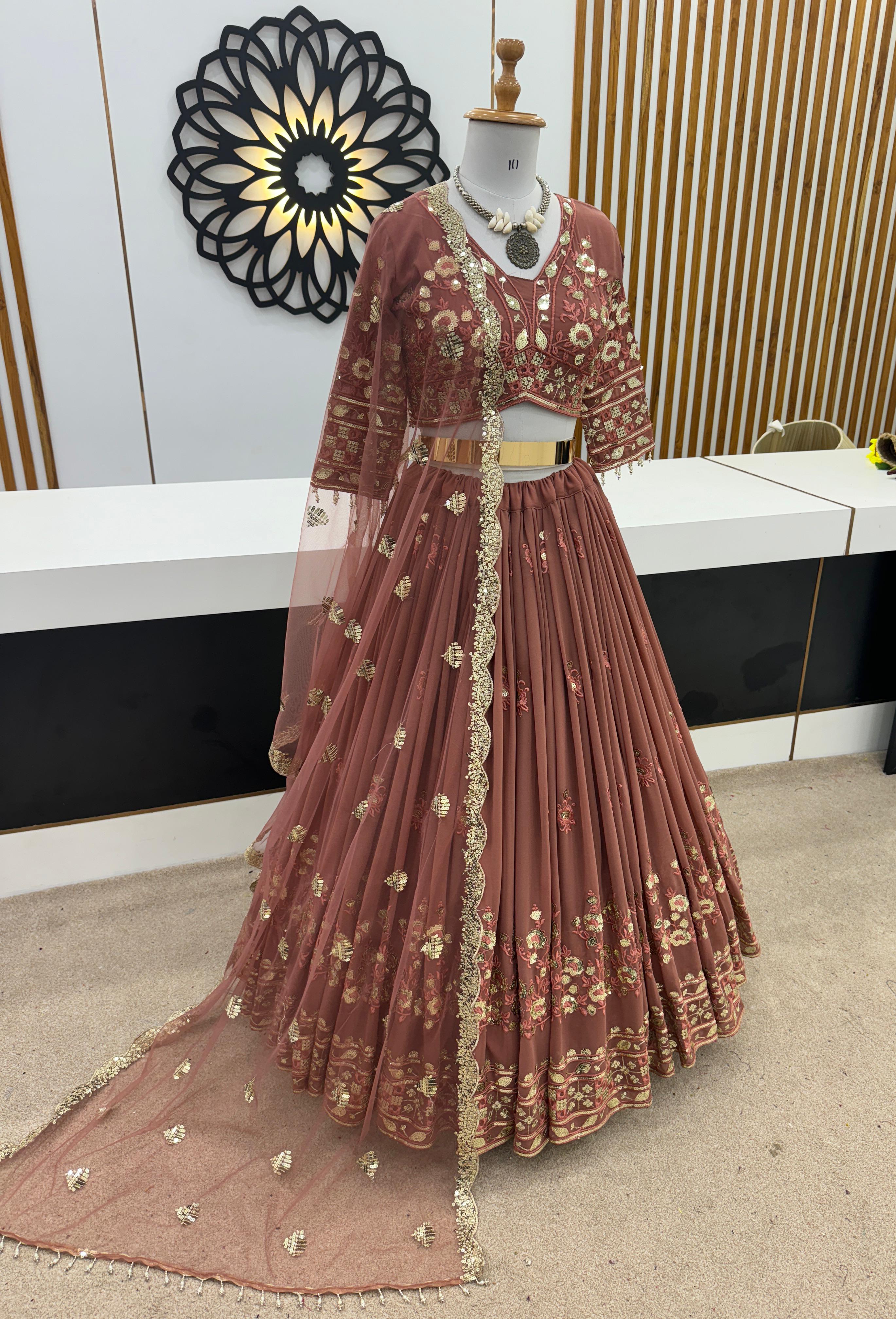 Function Wear Brown Color Sequence Work Lehenga Choli