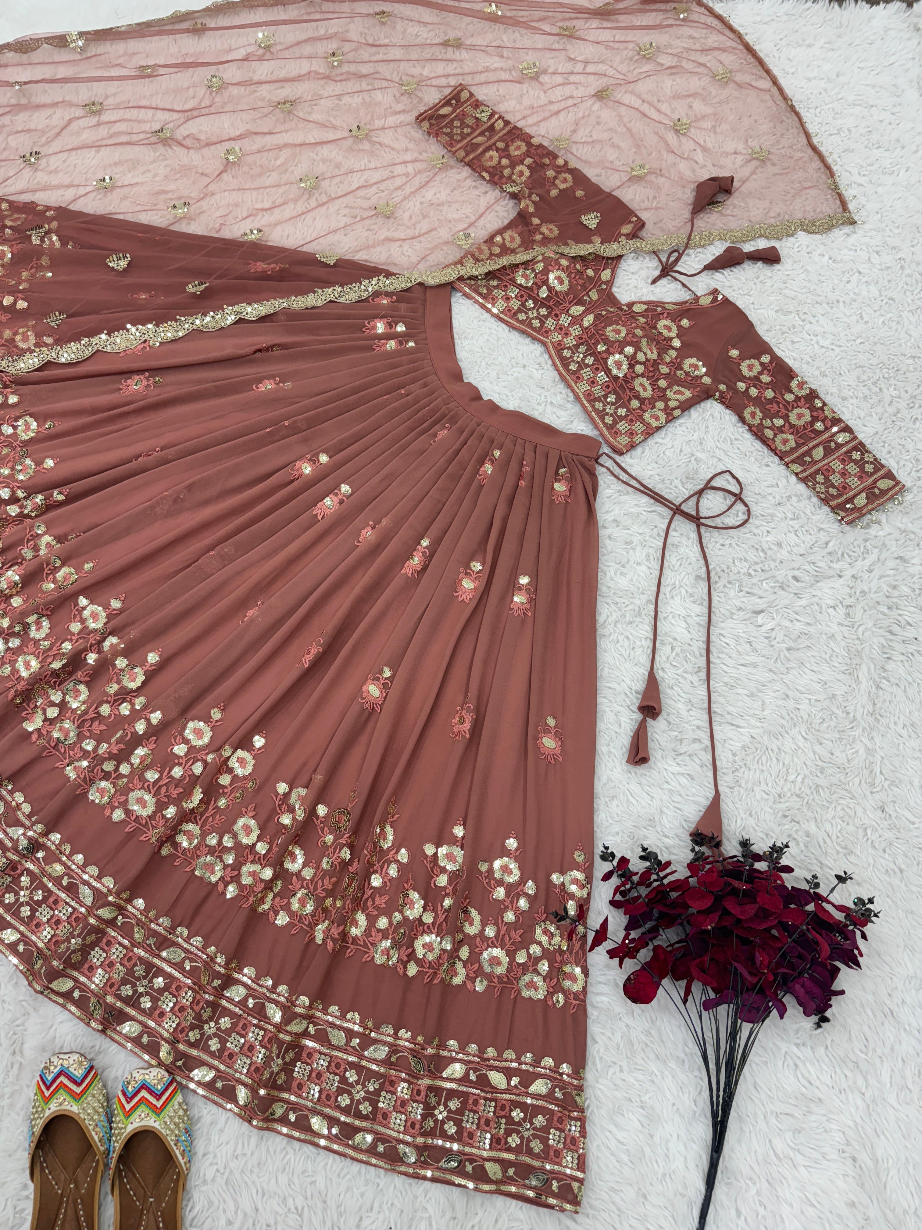 Function Wear Brown Color Sequence Work Lehenga Choli