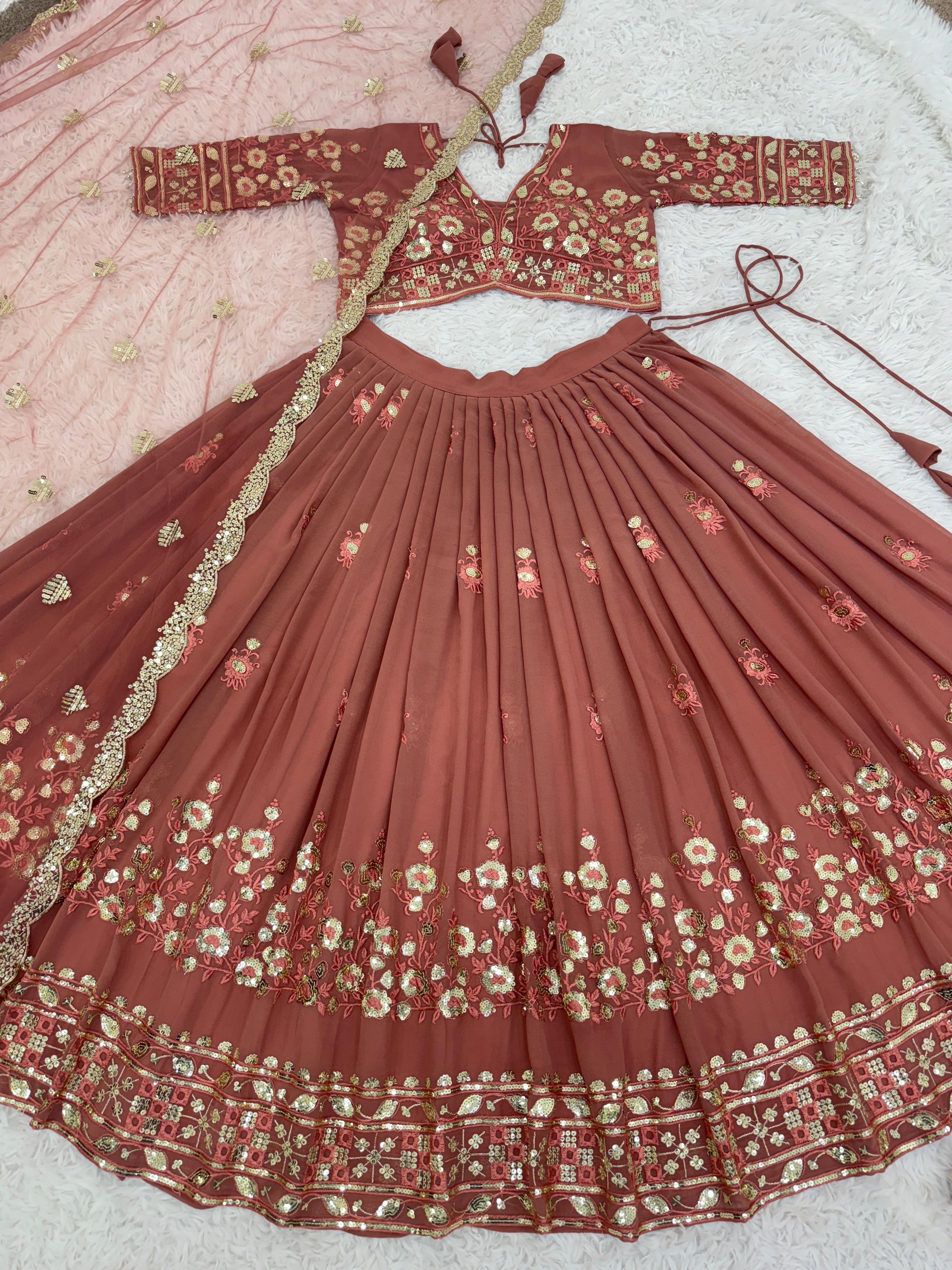 Function Wear Brown Color Sequence Work Lehenga Choli