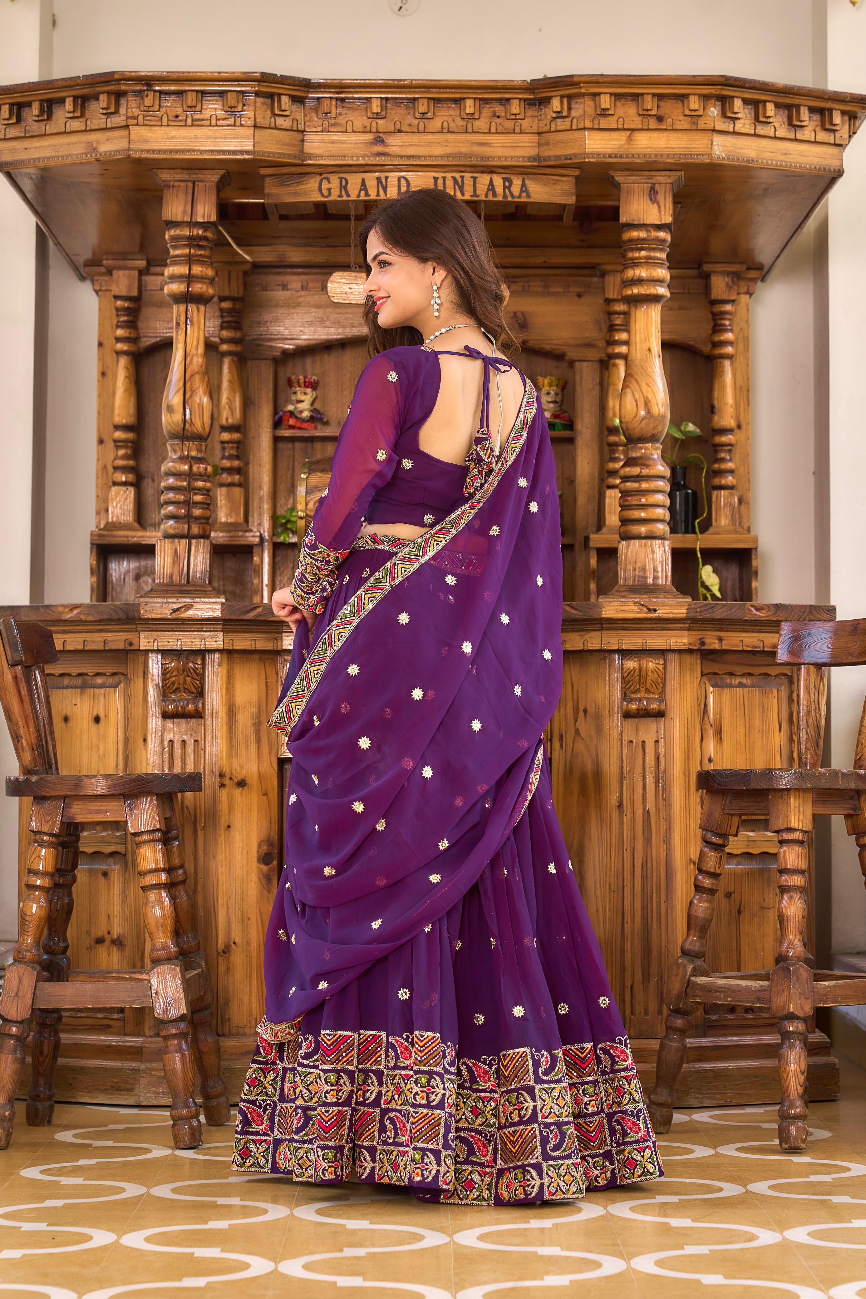 Traditional wear Purple Color Thread Embroidery Work Lehenga Choli